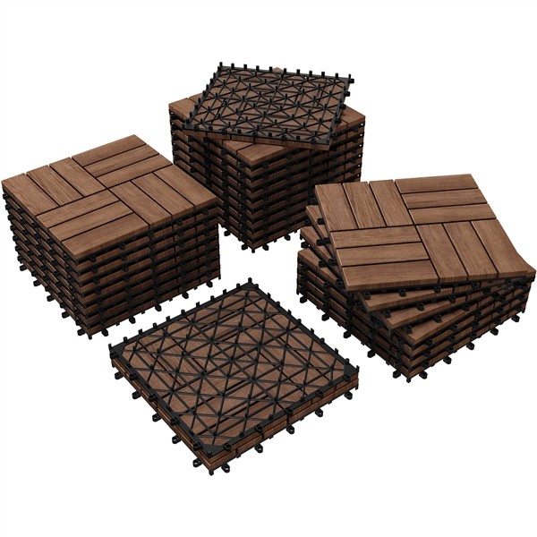 Pack of 27 Wood Interlocking Flooring Tiles Deck Tiles for Outdoor & Indoor