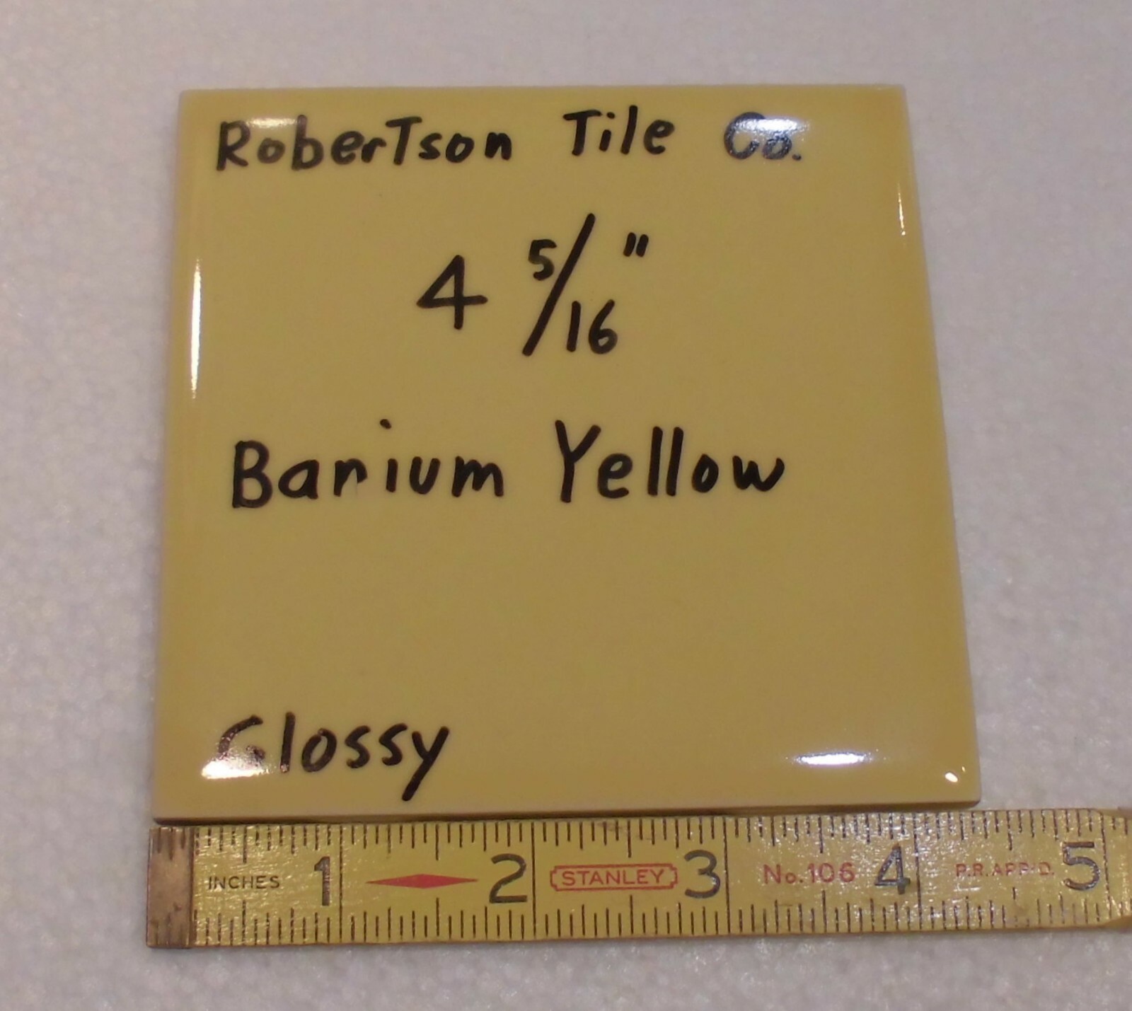 1 pc. *Barium Dark Yellow* Ceramic Tile 4-5/16″- 4-3/8″ Robertson Co. NOS