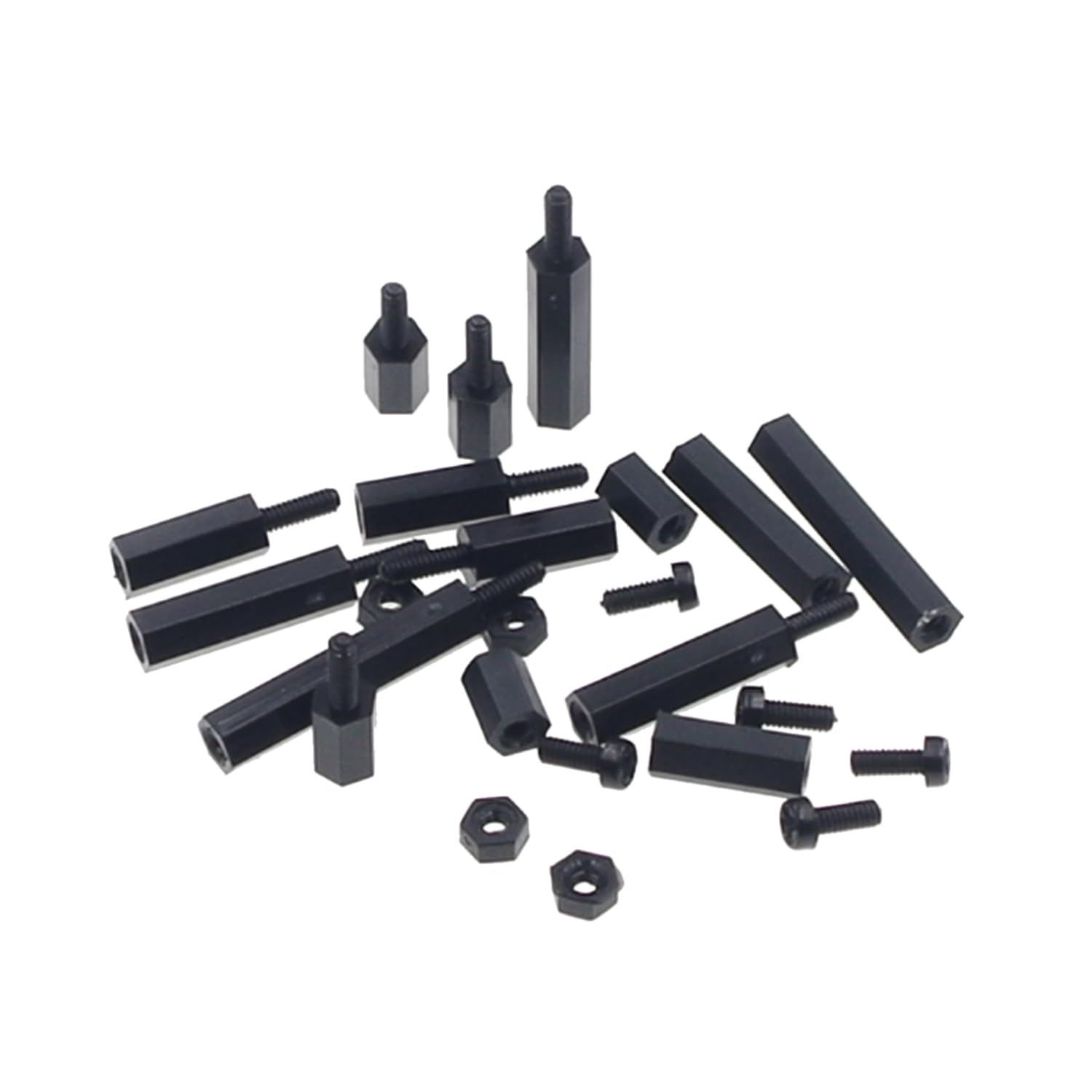 HVAZI M2 Nylon Hex Male-Female Spacer Standoffs Screw 180PCS/M2 Black, Black