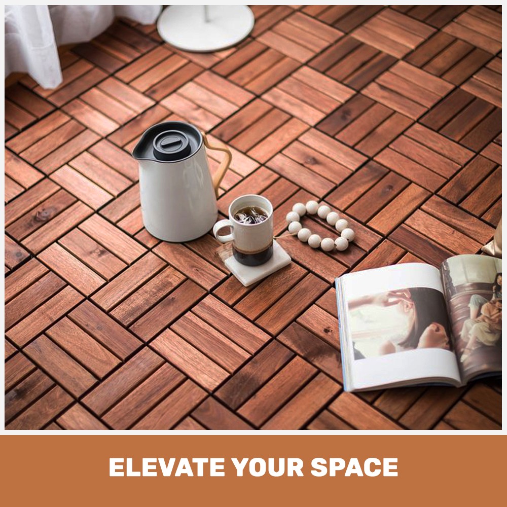 30pcs Acacia Wood Deck Tile Interlocking Flooring Pavers Tiles Outdoor Patio