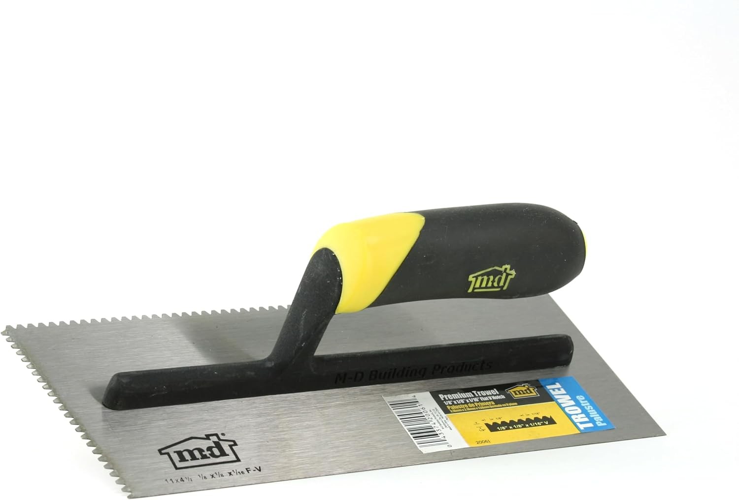MD Building Flat V Notch Trowel, 1/8in x 1/8in x 1/16in, 11.125in | Ergonomic