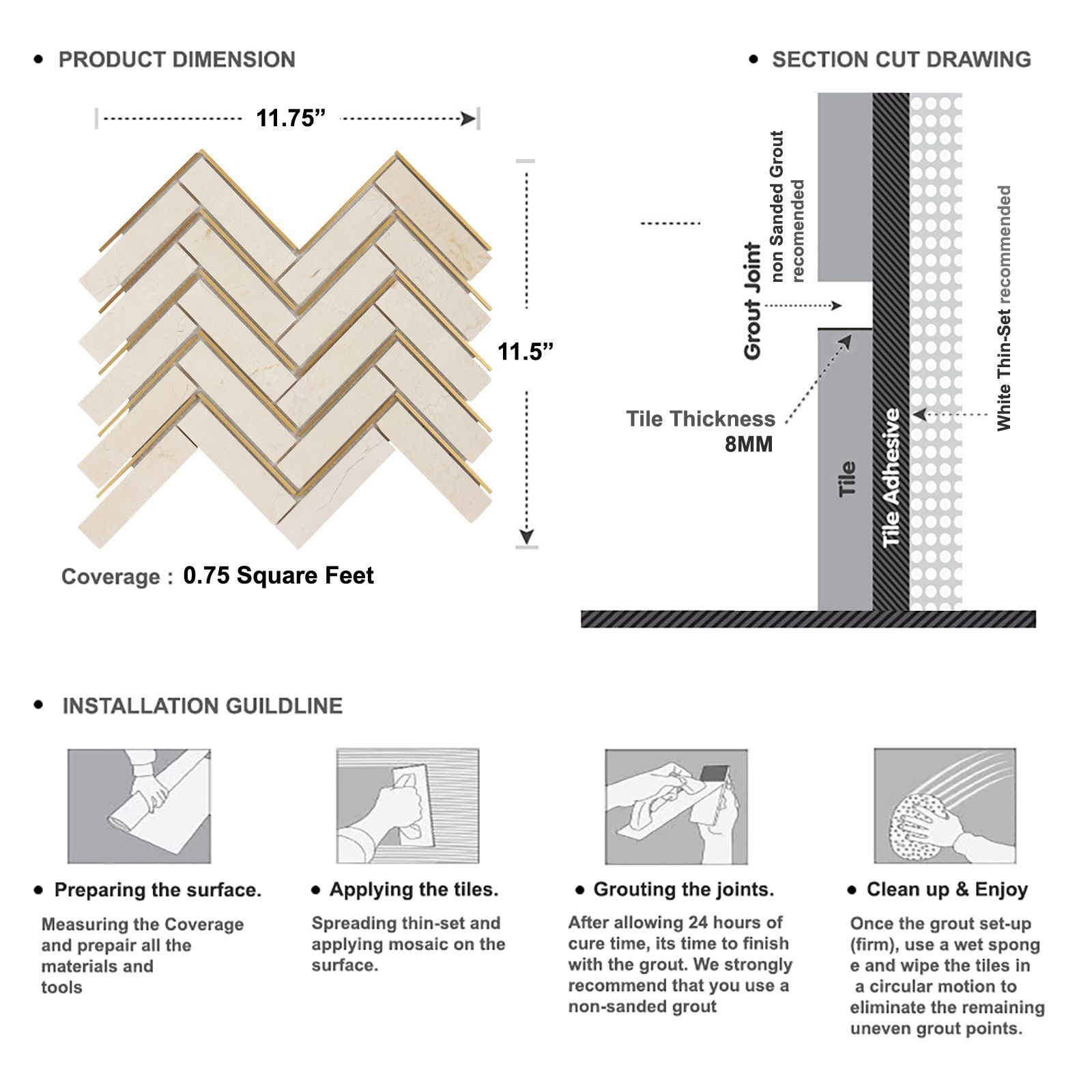 Travertine Marble Stone Gold Metal Inlay Herringbone Kitchen Tile Backsplash