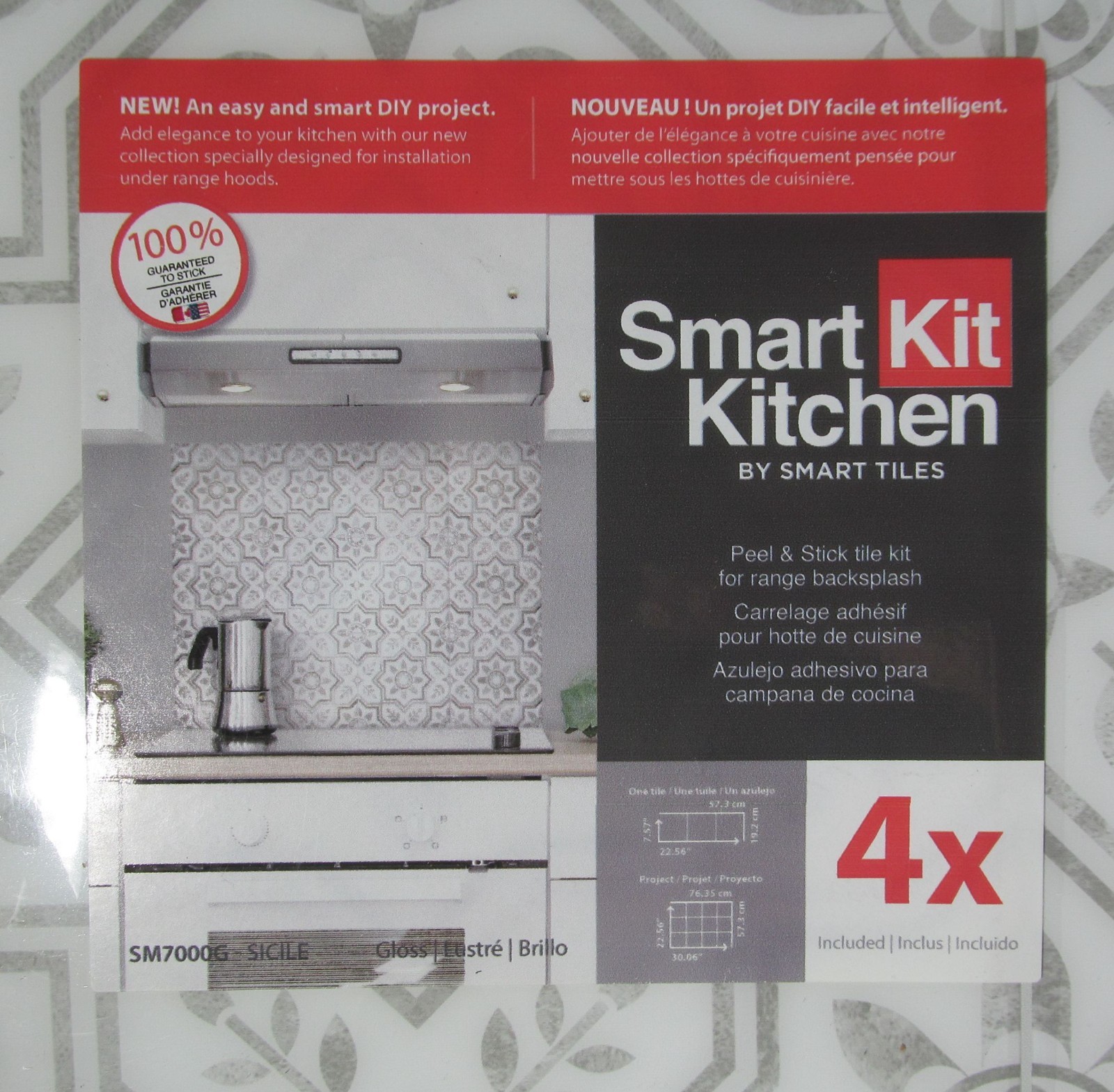 NEW 4-PACK SMART TILES PEEL AND STICK KITCHEN BACKSPLASH WALL TILES SICILE GRAY