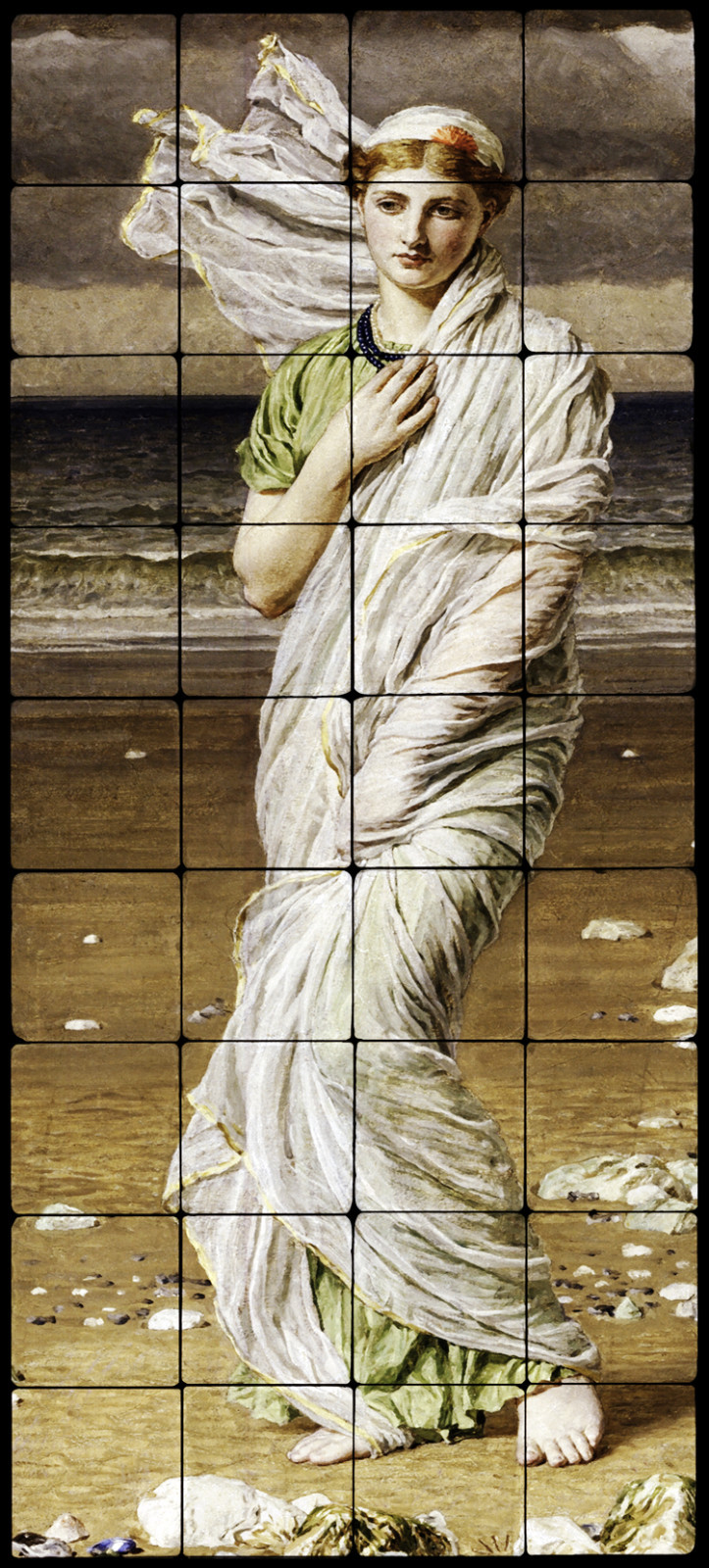 16×36 Albert Moore Sea Shells, Mural Tumbled Marble Tiles