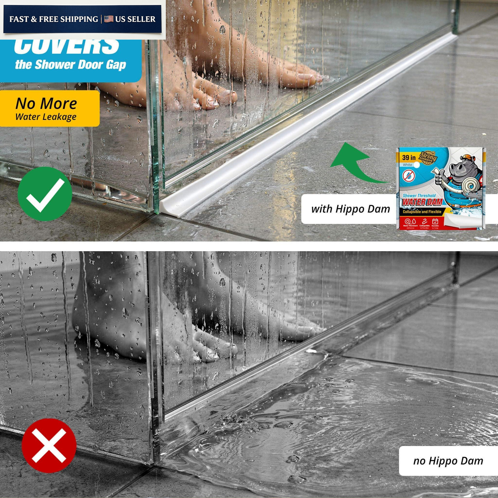 Shower Threshold Water Dam Barrier 39″ – White Collapsible Walk in 39,