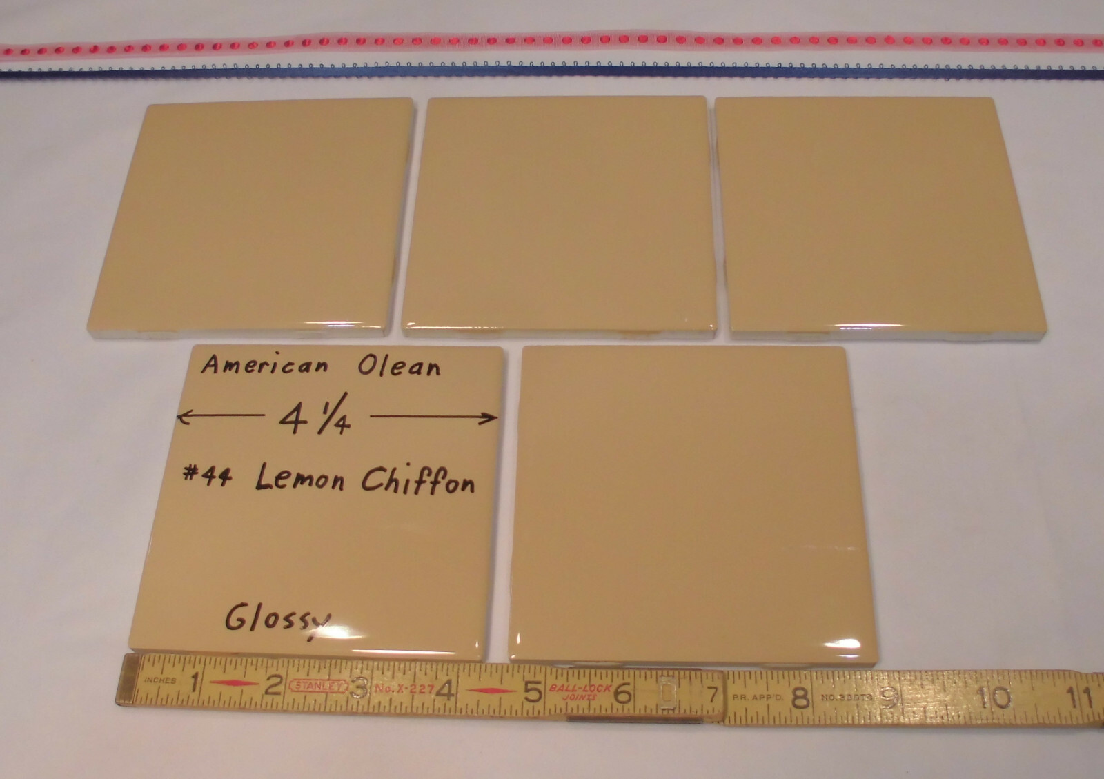 5 pcs. Glossy Ceramic Tiles *Lemon Chiffon #44* by American Olean 4-1/4″ Mustard
