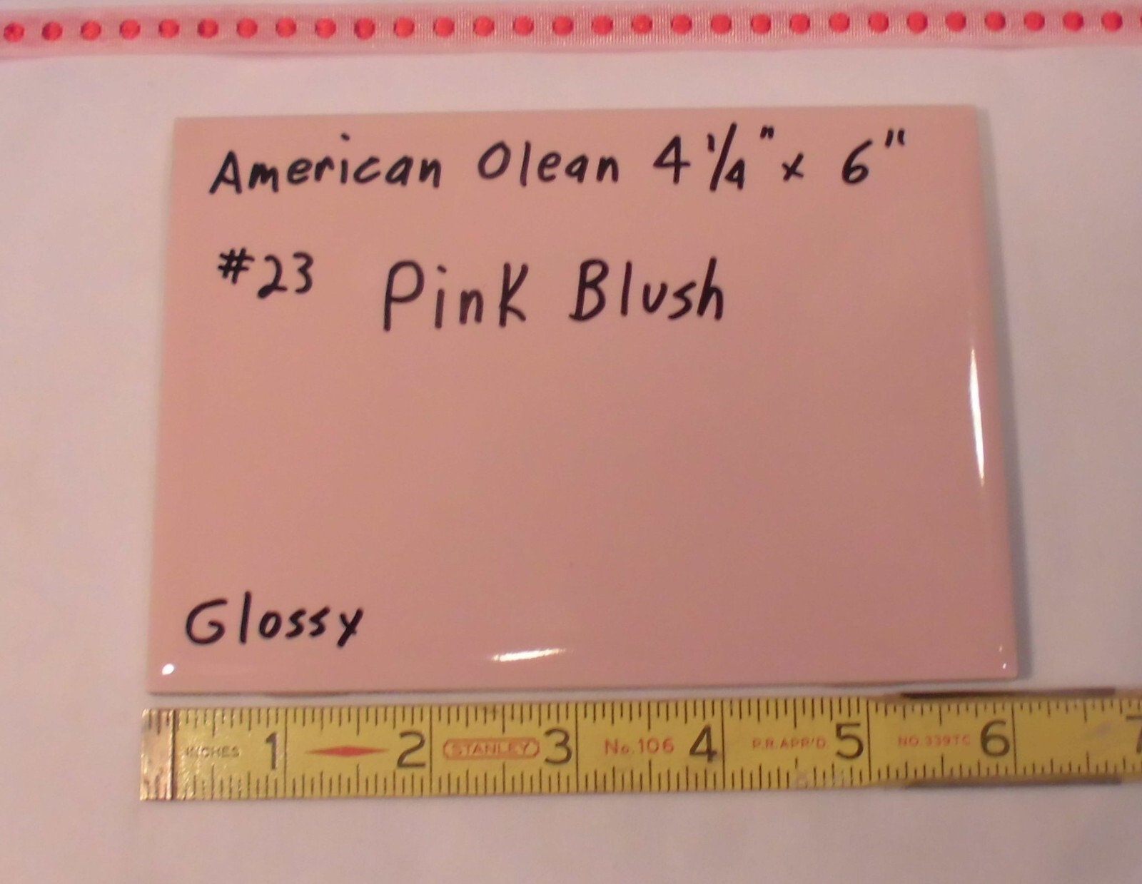1 pc. Vintage *Pink Blush* Glossy Ceramic Tile #23 by American Olean 4-1/4″ X 6″