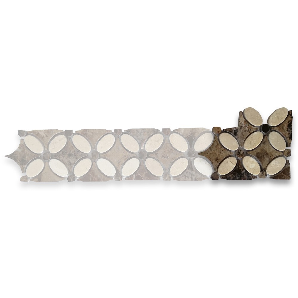 M9C4CXP Crema Marfil Marble Flower Mosaic Border Decorative Accent Tile Polish