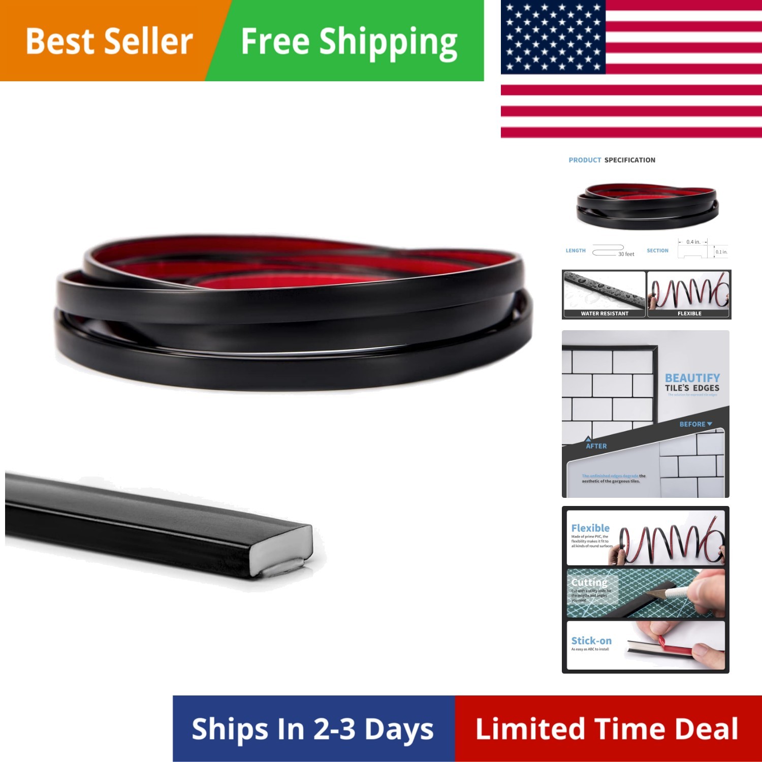 30 Ft Peel and Stick Flexible Vinyl Molding Trim for Wall Tile Edges, Kitchen…