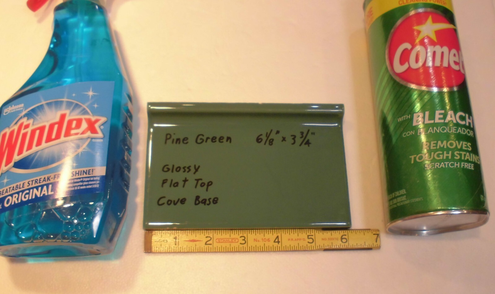 1 pc. Pine Green: 3-3/4″ X 6-1/8″ Ceramic Cove Base Tile, Stack-on-Top, Flat Top