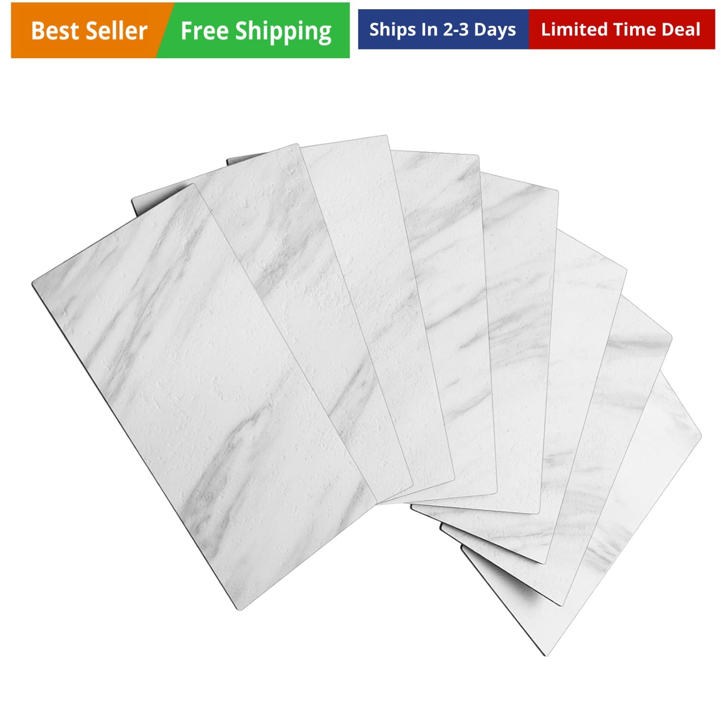 100-Piece White Marble Look Peel and Stick Backsplash Wall Tiles, 3″ x 6″ PVC…