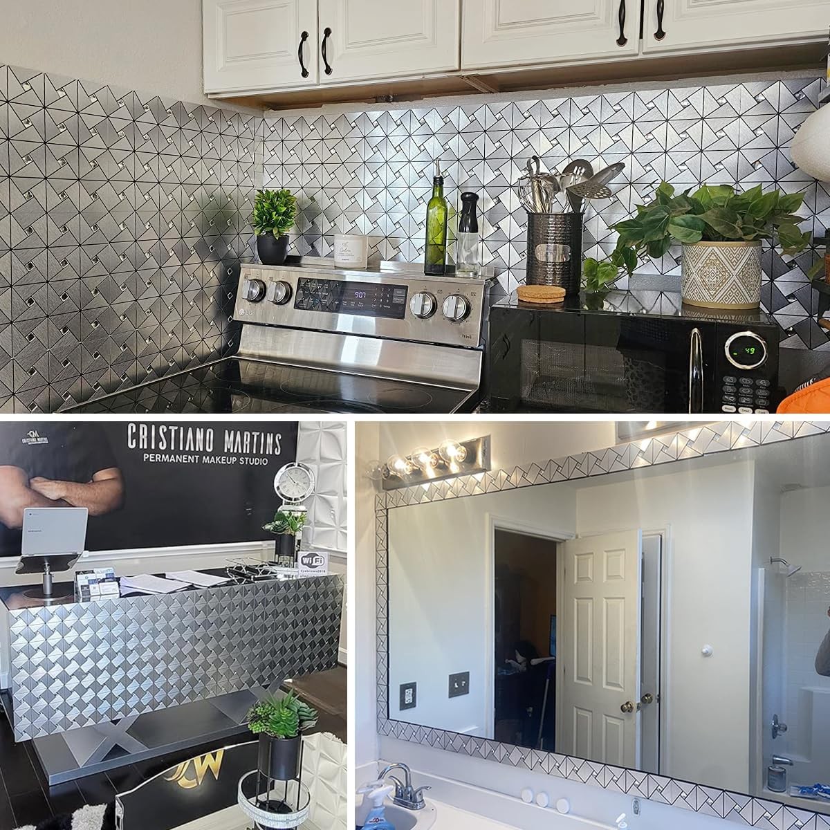 Peel and Stick Backsplash Metal Tile, Mixed Glass Self-Adhesive Mosaic Tiles