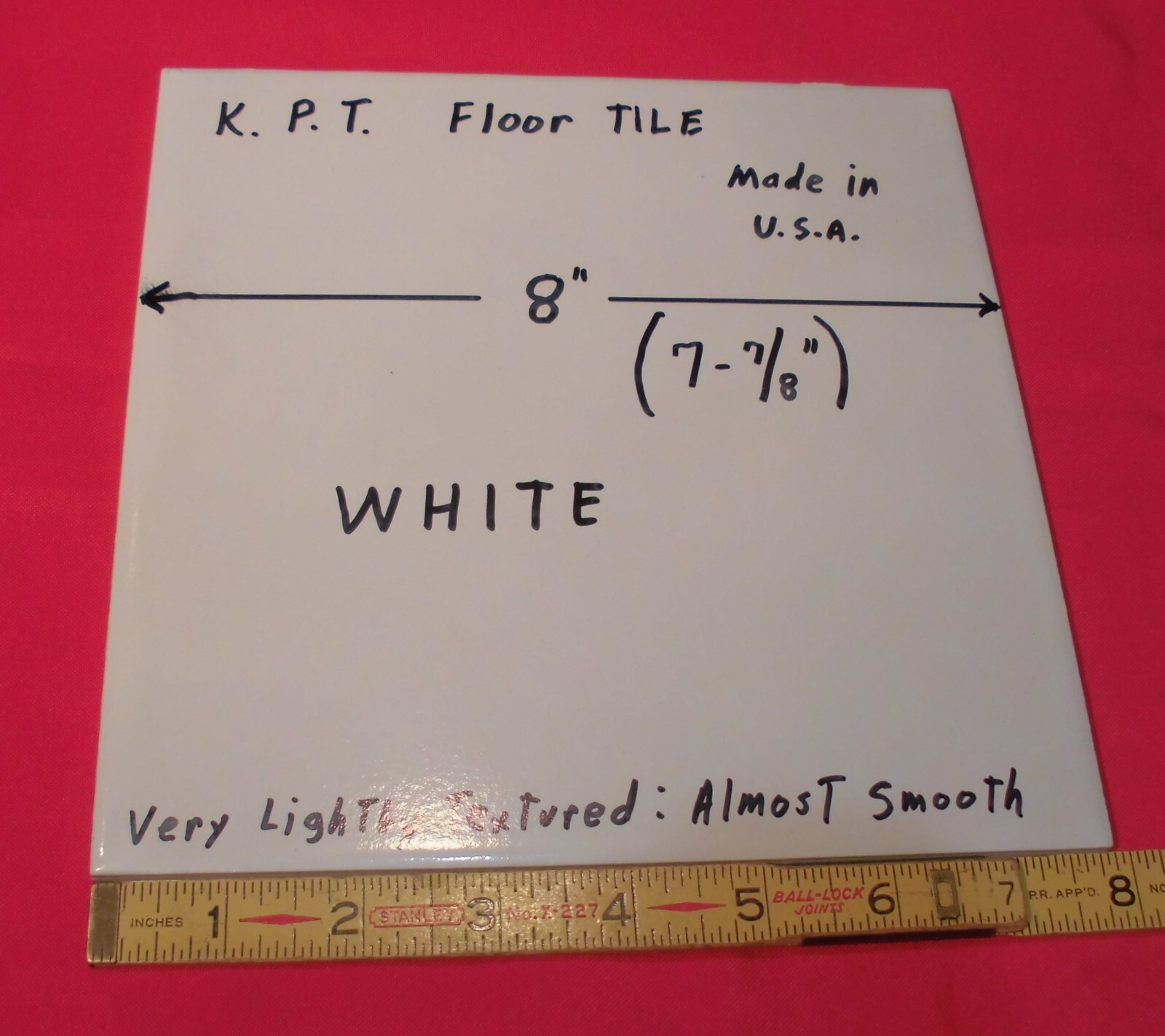 1 pc. Bright White Ceramic Floor Tile: 8″ X 8″ Smooth, Made USA by K.P.T. NEW
