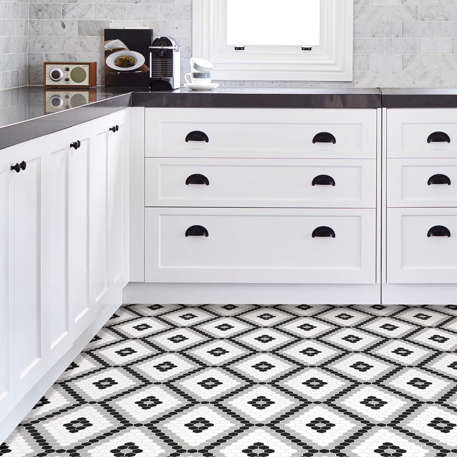 Leyton 12×12 Black Hexagon Peel & Stick Vinyl Tiles – Modern Flooring Solution