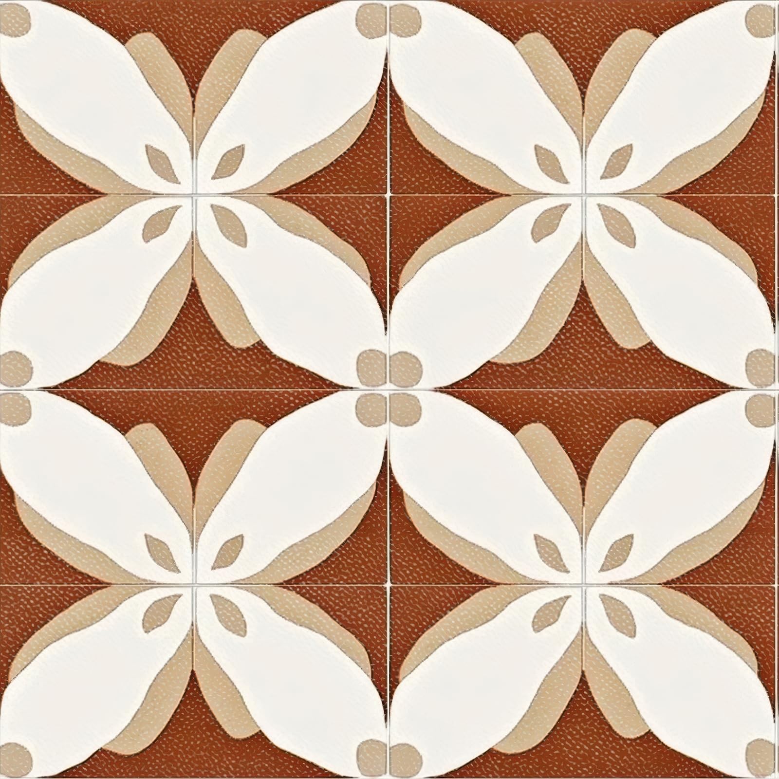 White Beige Brown Petal Pattern Floor 12×12 Vinyl Tile