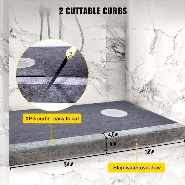 Pre-Formed Shower Tray 38x60in 4in Offset Drain 2 Expandable Curbs Trowel