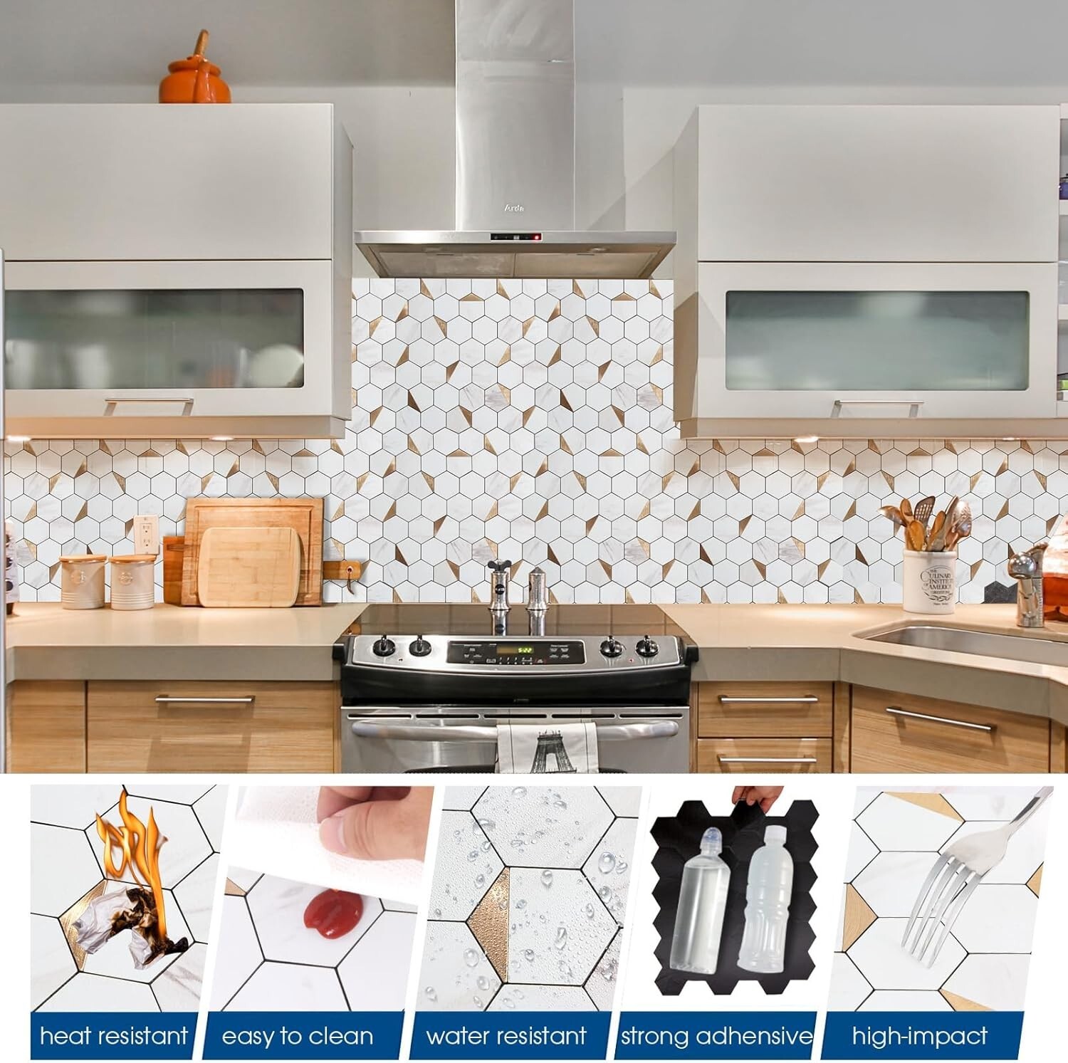 10-Sheet Hexagon Peel and Stick Backsplash Tile 12×12 inches Carla White Mixed M