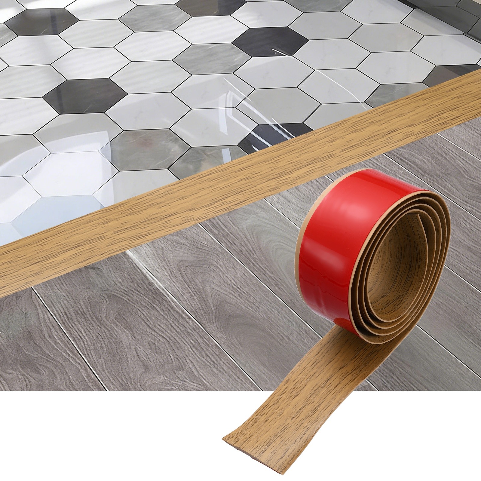 Floor Transition Strip, 3.2FT x 1.57″ x 0.14″ Wood Grain Strips, Light Brown
