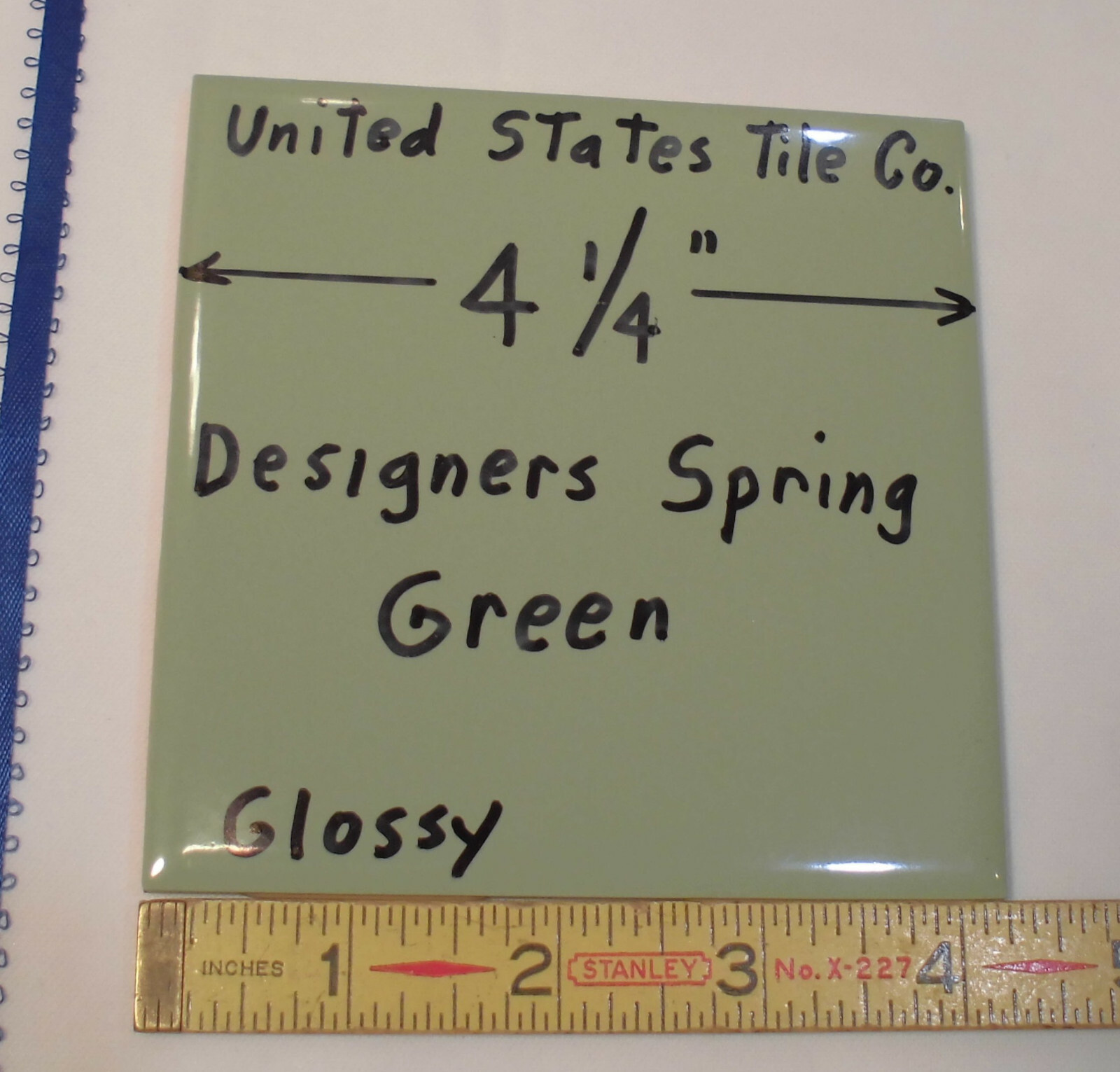 1 pc. *Designers Spring Green* 4-1/4″ Glossy Ceramic Tile; Made USA; New Stock