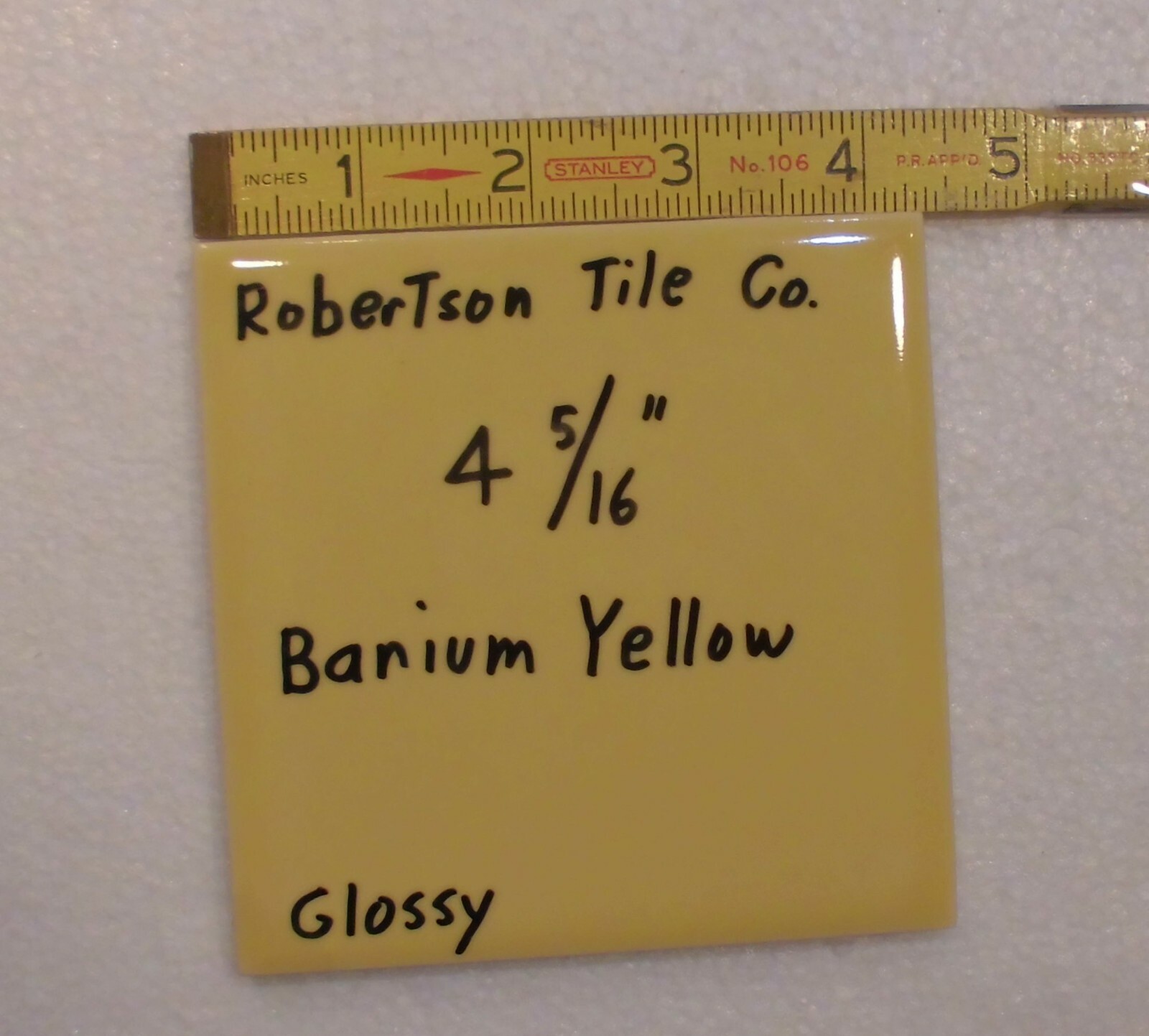 1 pc. *Barium Dark Yellow* Ceramic Tile 4-5/16″- 4-3/8″ Robertson Co. NOS