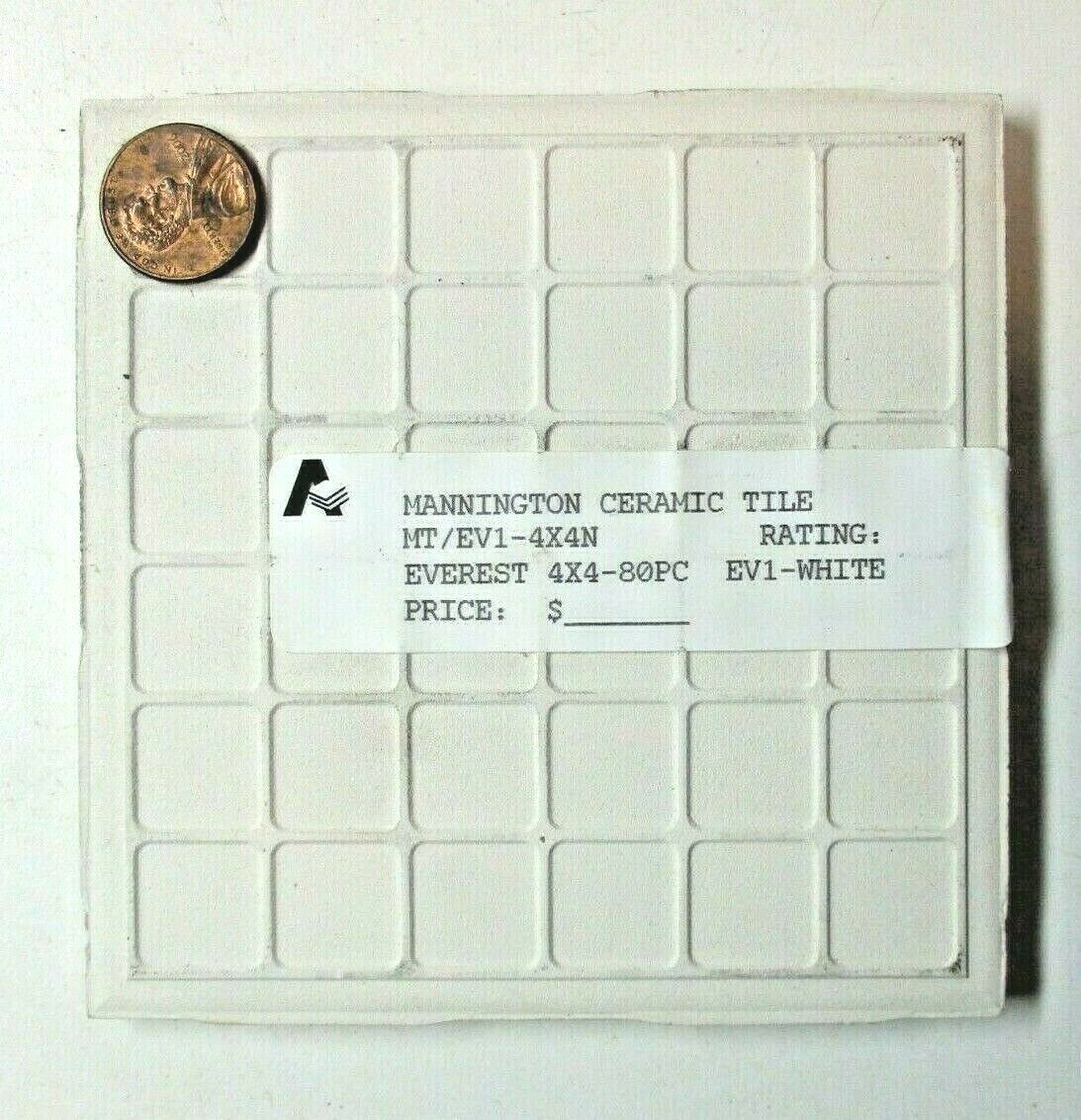 1 Wall Tile Mannington MCT USA 4-3/8″ Sq. 1990s Everest Gloss White Ceramic Vtg