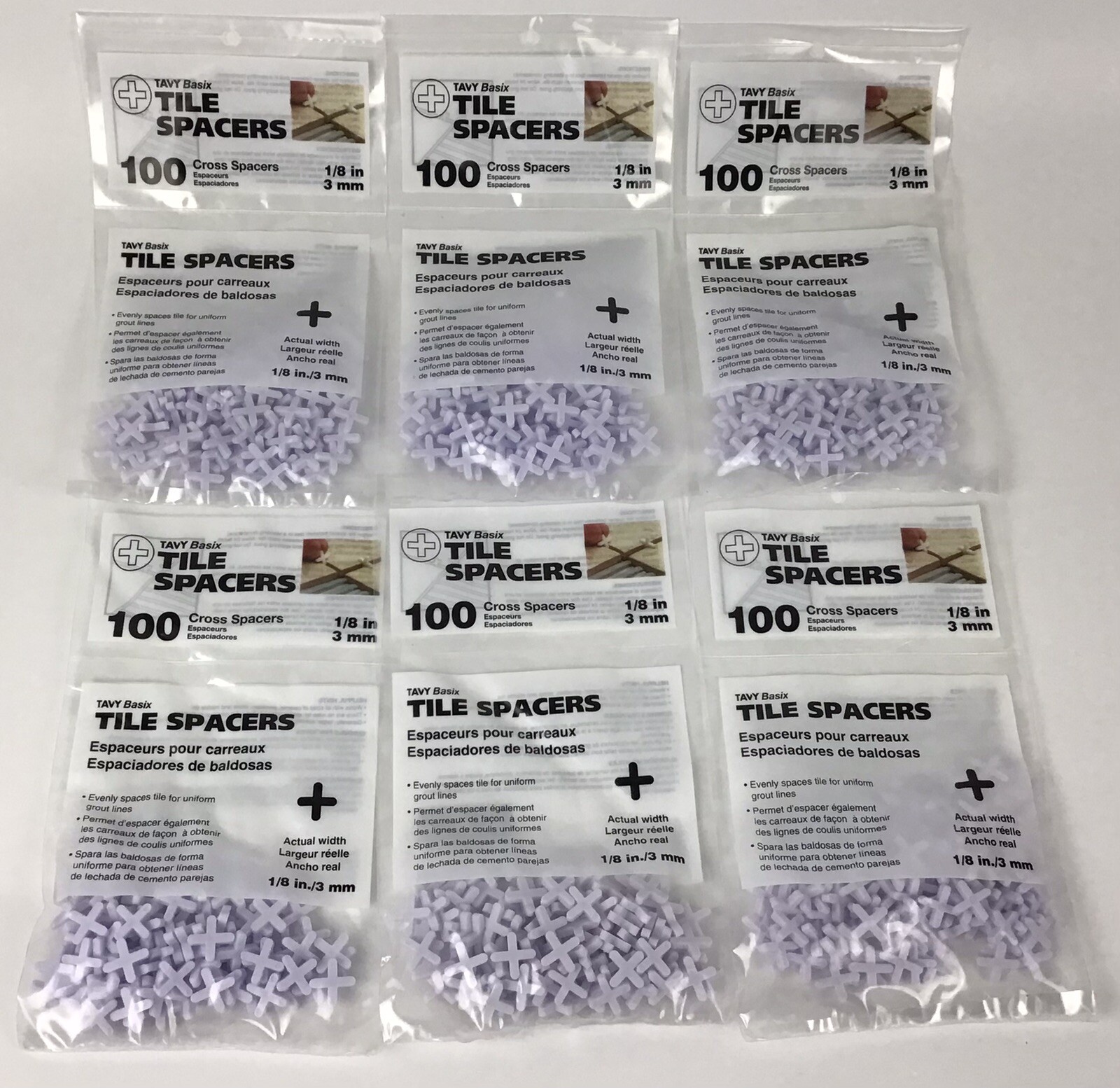 New 6 Packs of 100 TAVY 5404 Basix 1/8″ 3mm Tile Cross Spacers 600 spacers total