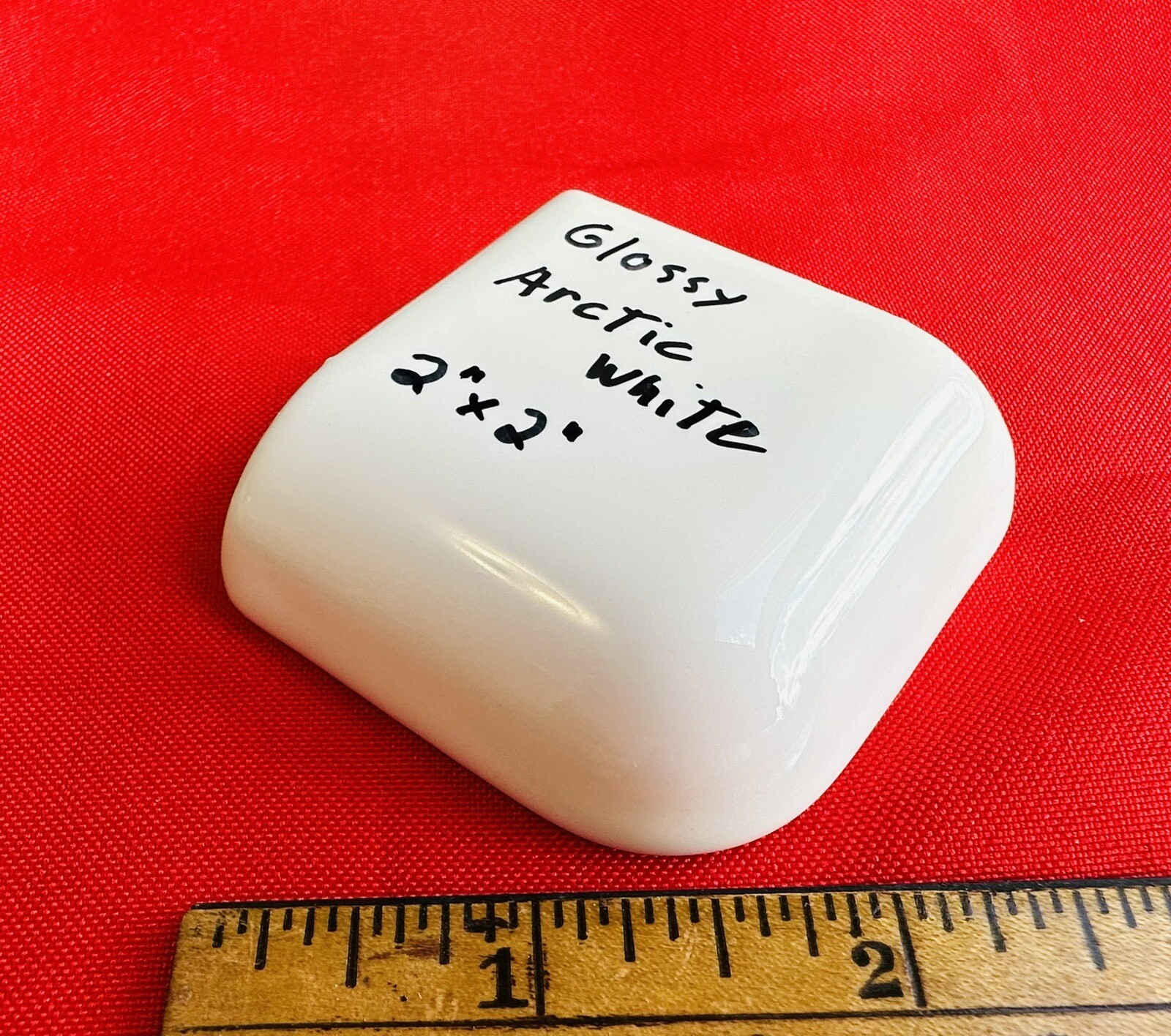 2 pcs. Glossy Arctic White: 2″ X 2″ Ceramic Radius Corner Bullnose Tiles, New