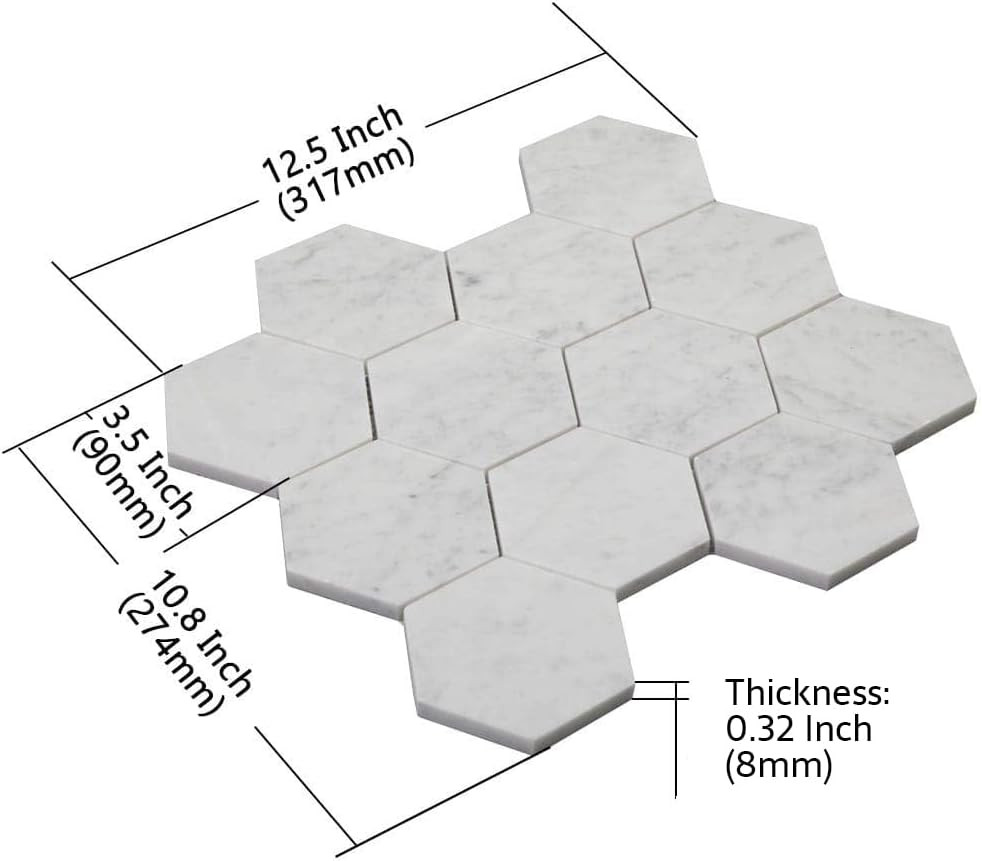 Elegant Italian Carrara Marble 4″ Hexagon Mosaic Tile for Backsplash & Floors