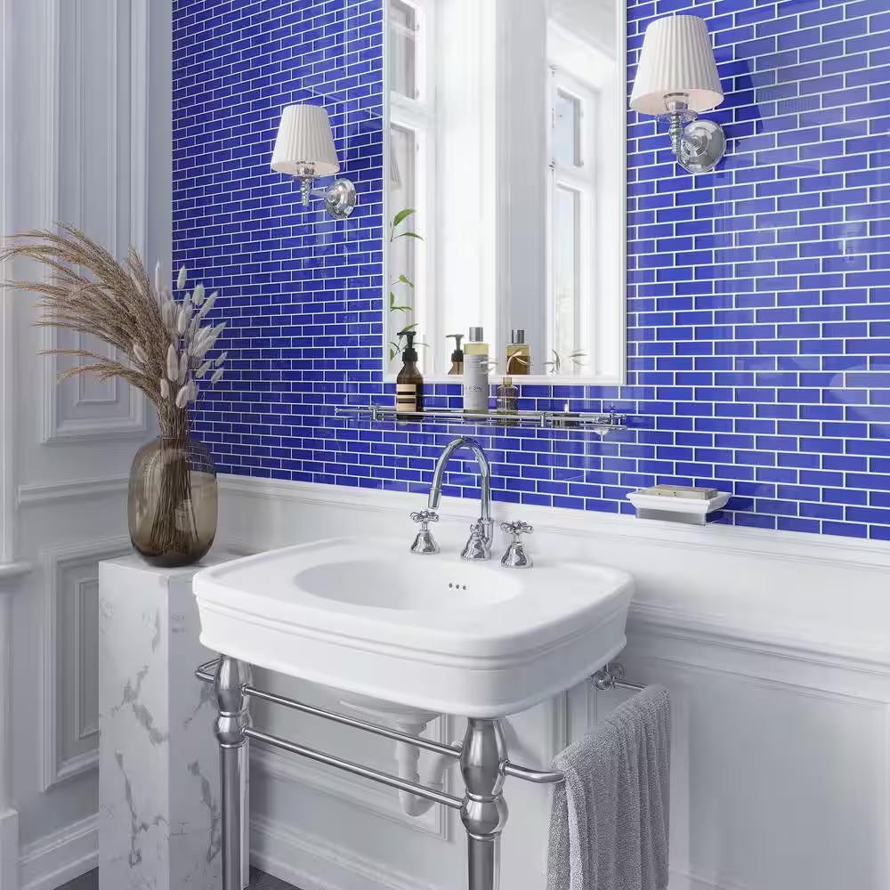 Cobalt Blue 11.9 In. X 11.9 In. Polished Glass Mosaic Tile (4.92 Sq. Ft./Case)