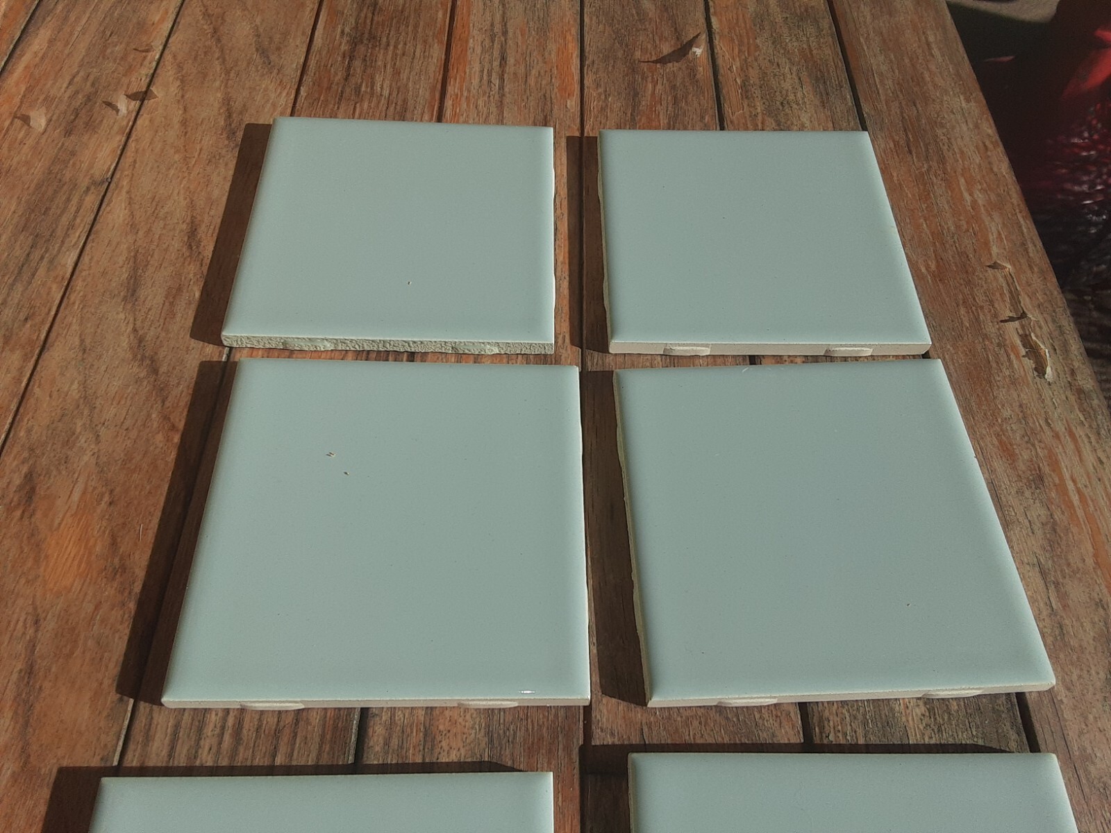 LOT OF 12 VINTAGE LIGHT GREENISH/BLUISH CERAMIC WALL TILE SQUARE 4-1/4″ X 4-1/4″