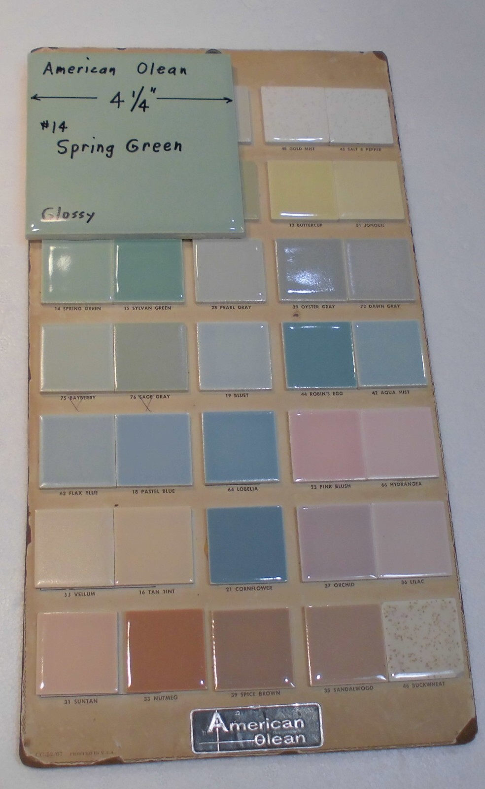 1 pc. Vintage Spring Green: 4-1/4″ Glossy Ceramic Tile by American Olean, NOS