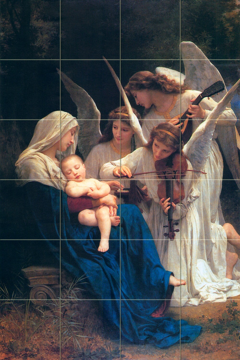 24 x 36 Bouguereau Art Song of the Angels Ceramic Backsplash Mural Décor Tile
