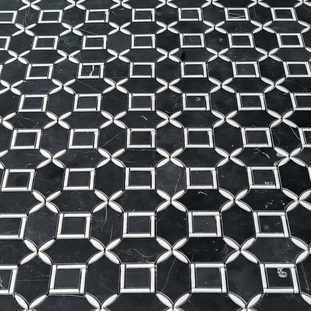 N9K5XH Nero Marquina Black Marble Geometric Flower Star Grid Marble Honed