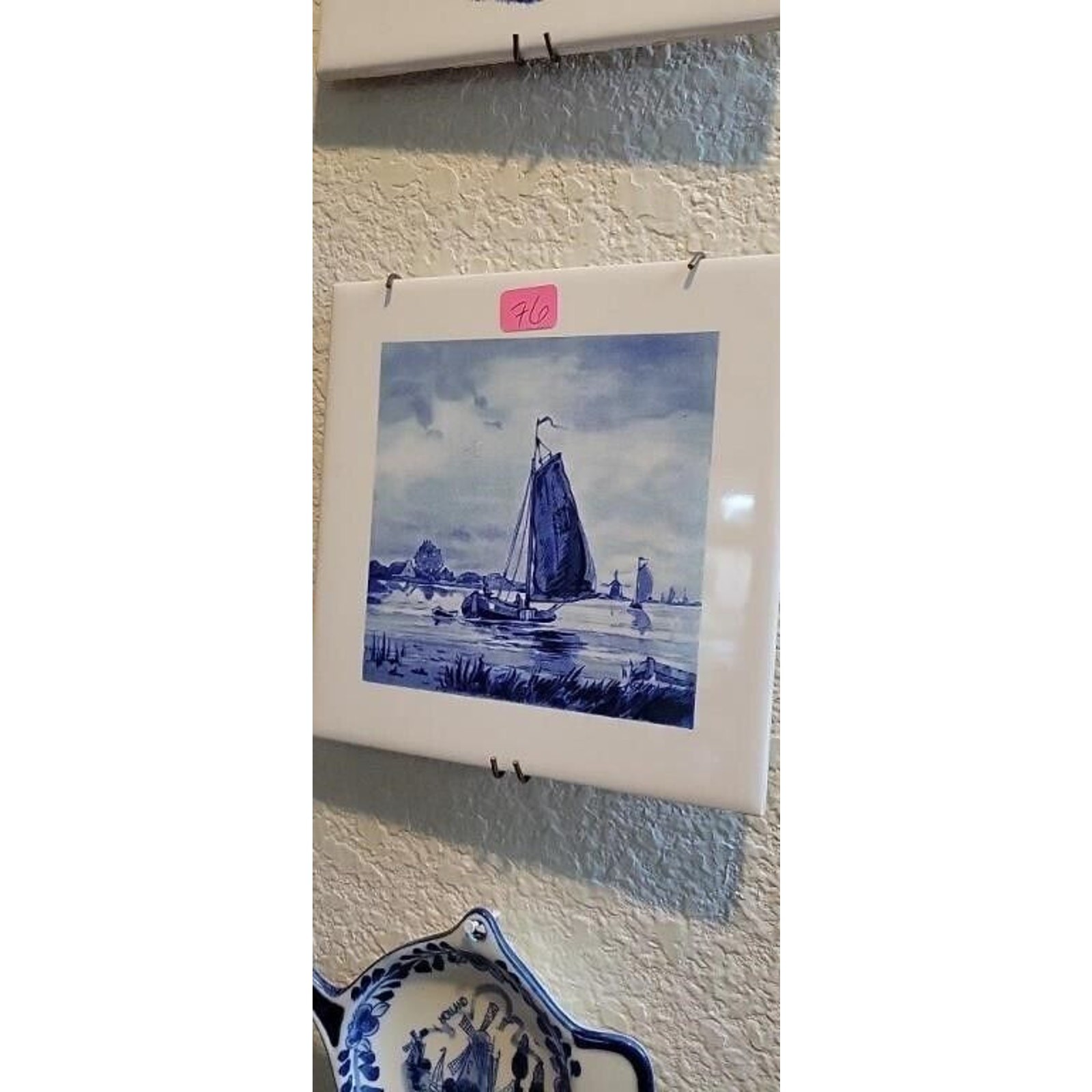Delft Nautical Sailboat Windmill Holland Germany Set of 4 Ceramic Tiles Dishes