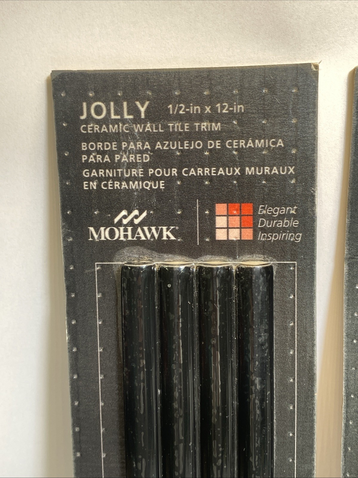New Lot Of 3 Mohawk Jolly Gloss Black 1/2″ x 12″ Ceramic Wall Tile Trim 4 Pc
