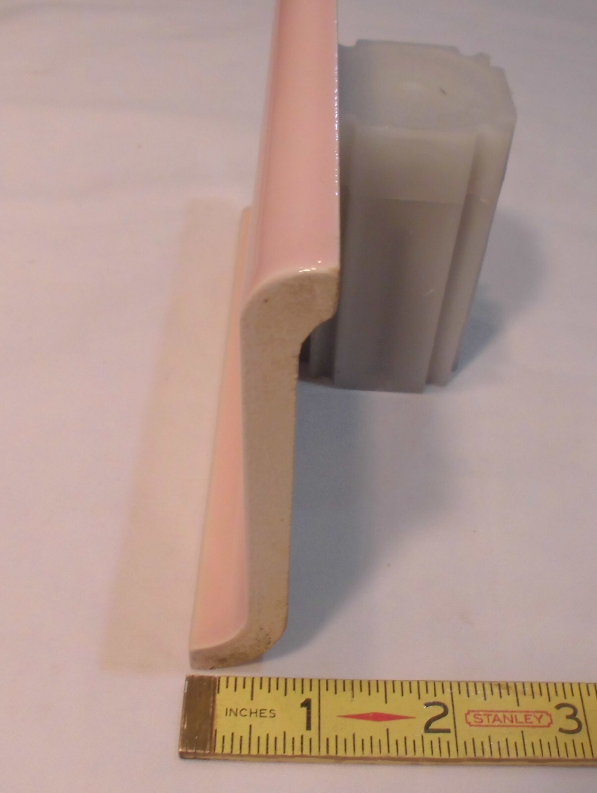 1 pc. Pink Blush #23 Bullnose Top; base/cove Ceramic Tile; 6″ American Olean