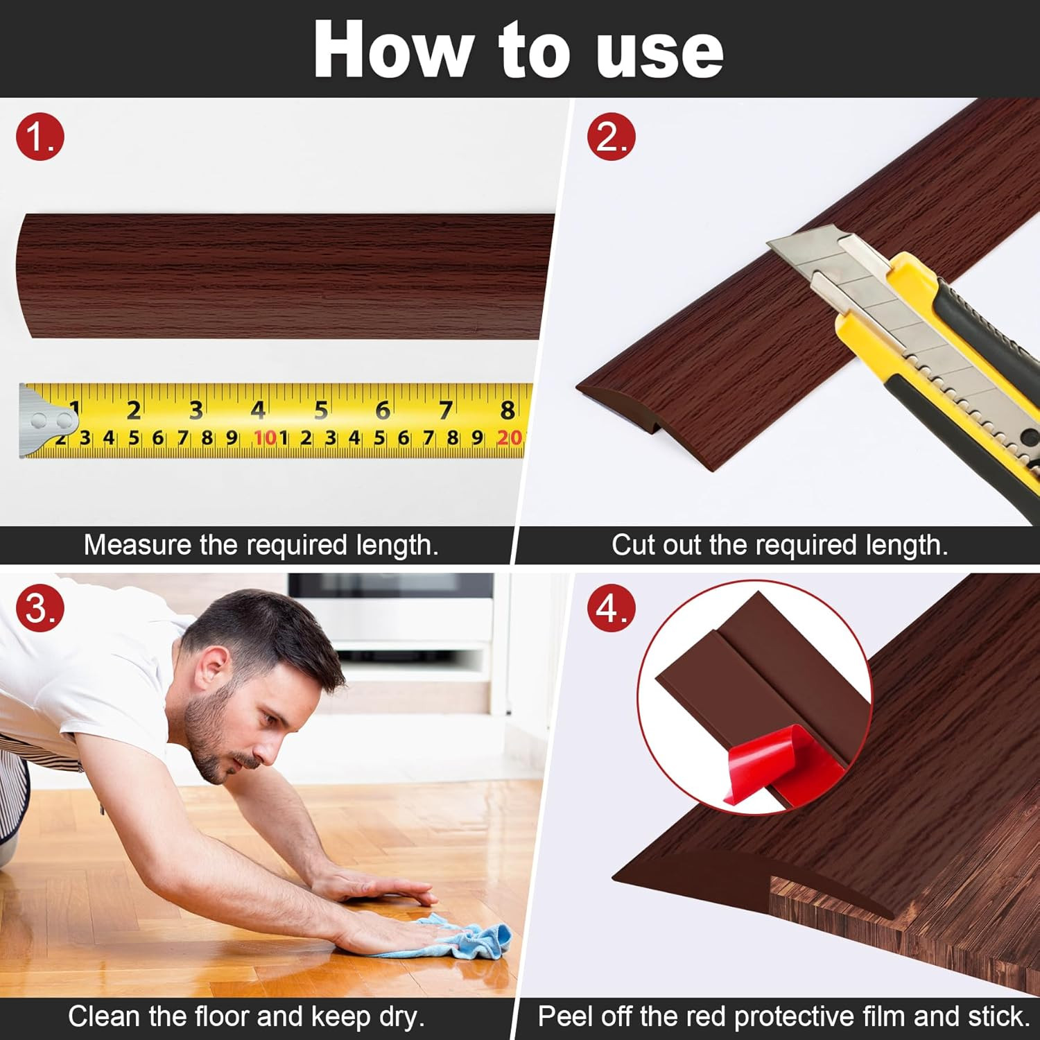 20Ft Carpet Floor Transition Strip, Self Adhesive Floor Edging Trim Strip, PVC T