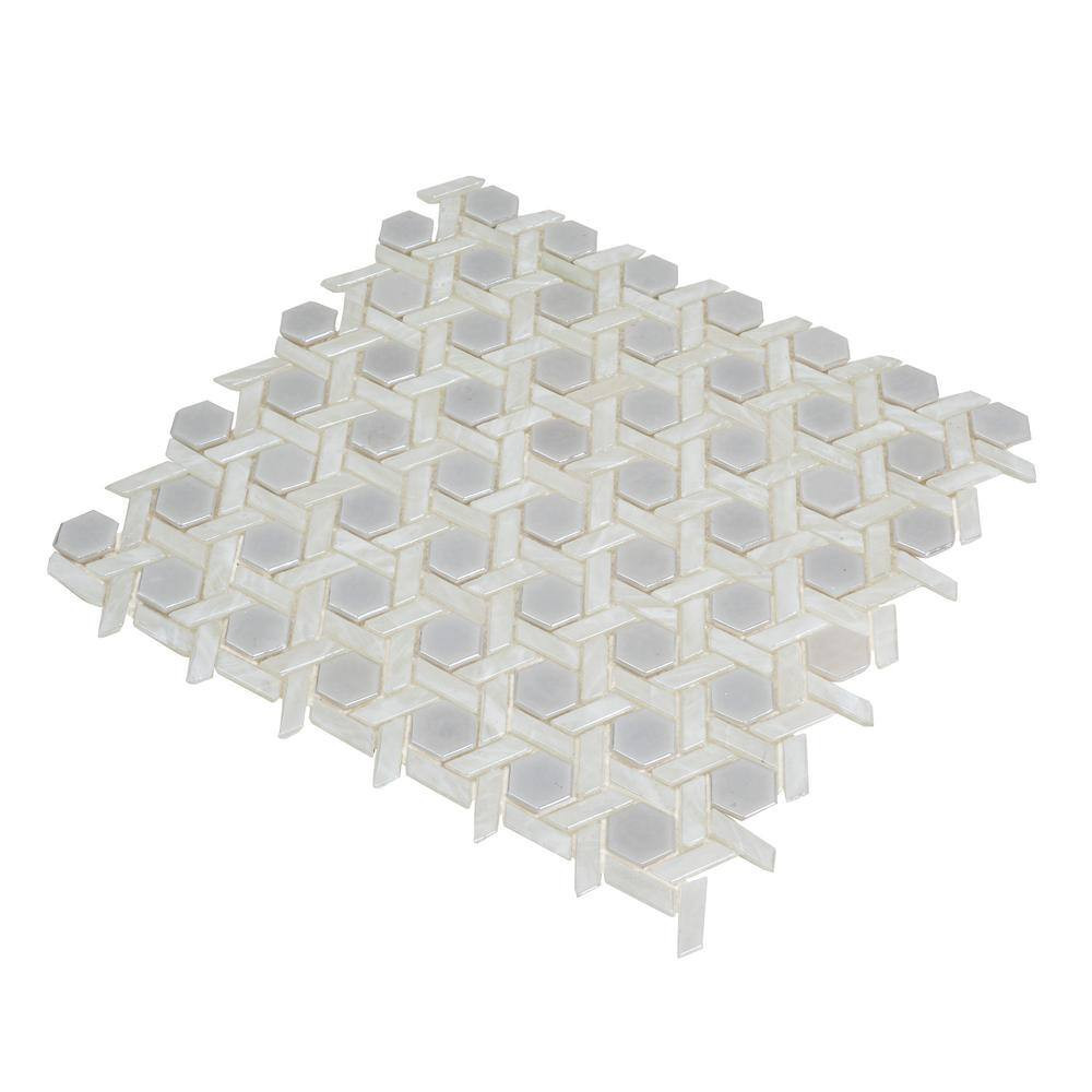 White 11.7 In. X 11.9 In. Hexagon Polished Glass Mosaic Floor and Wall Tile (10-