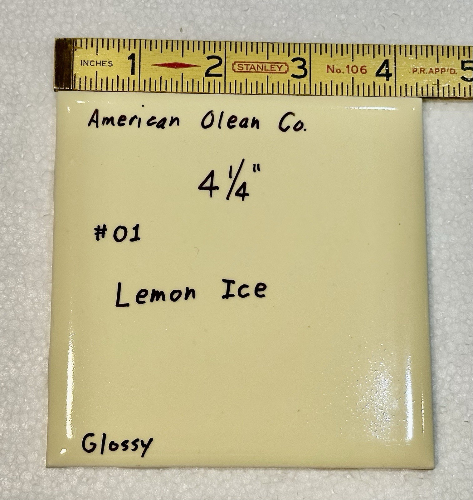 1 pc. Lemon Ice – Yellow: 4-1/4″ Glossy Ceramic Tile by American Olean #01, rare