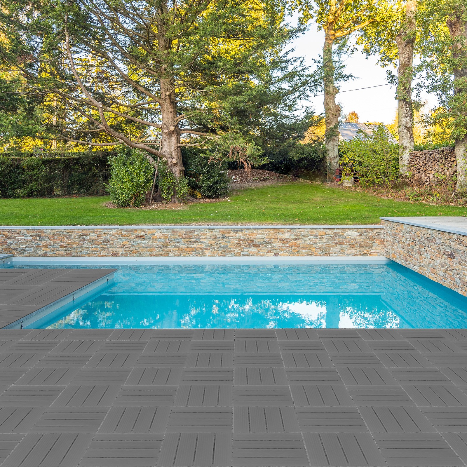 27 Pack 11.8″x11.8″ Plastic Interlocking Deck Tiles, Dark Grey