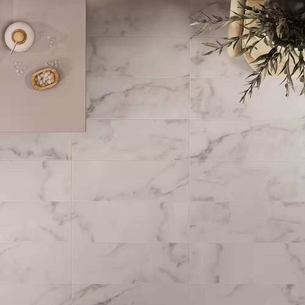 Carrara White/Grey 4 In. X 12 In. Honed Marble Wall and Floor Tile (10 Sq. Ft./C
