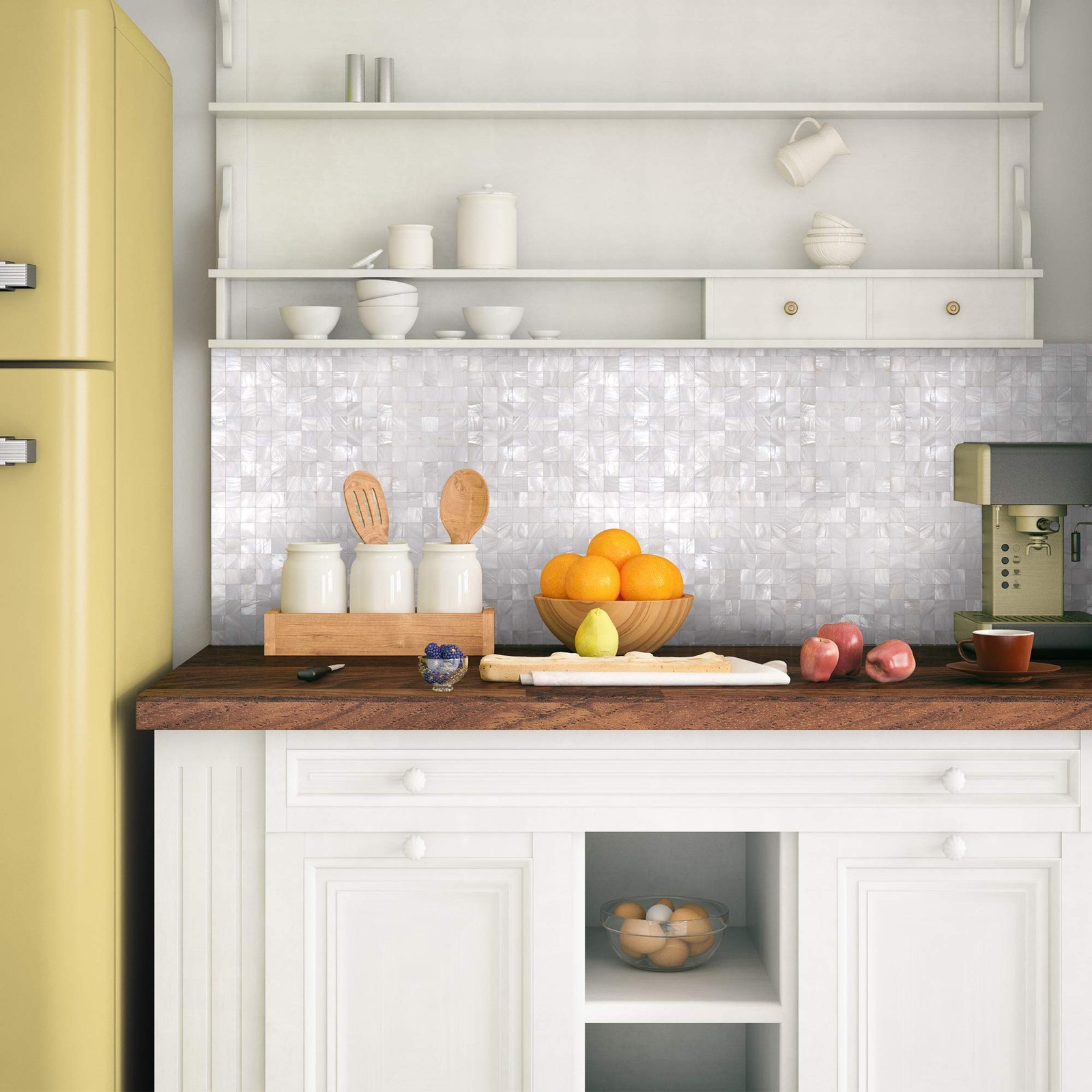 KASARO Peel and Stick Backsplash, Mother of Pearl Mosaic Shell Tiles, SelfAdh…