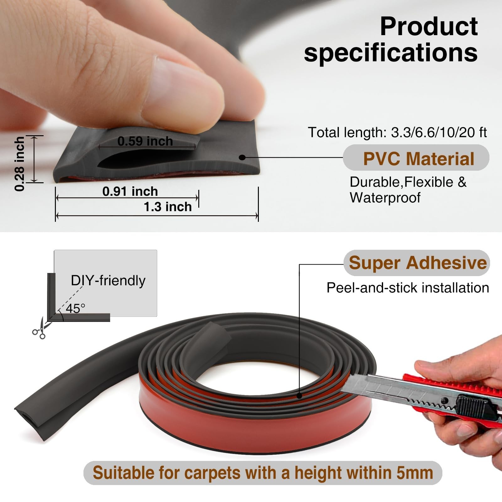 Self-Adhesive PVC Carpet Edge Trim Strip – Waterproof Floor Transition, Cuttable