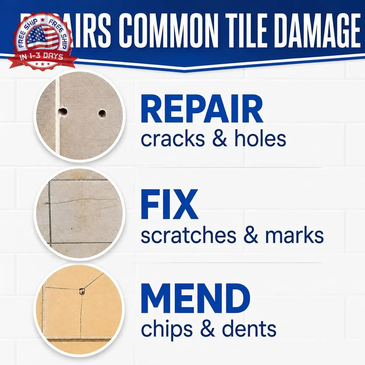 Tile Repair Kit, Ceramic Tile Chips & Cracks Repair Kit(Color Match), Porcelain