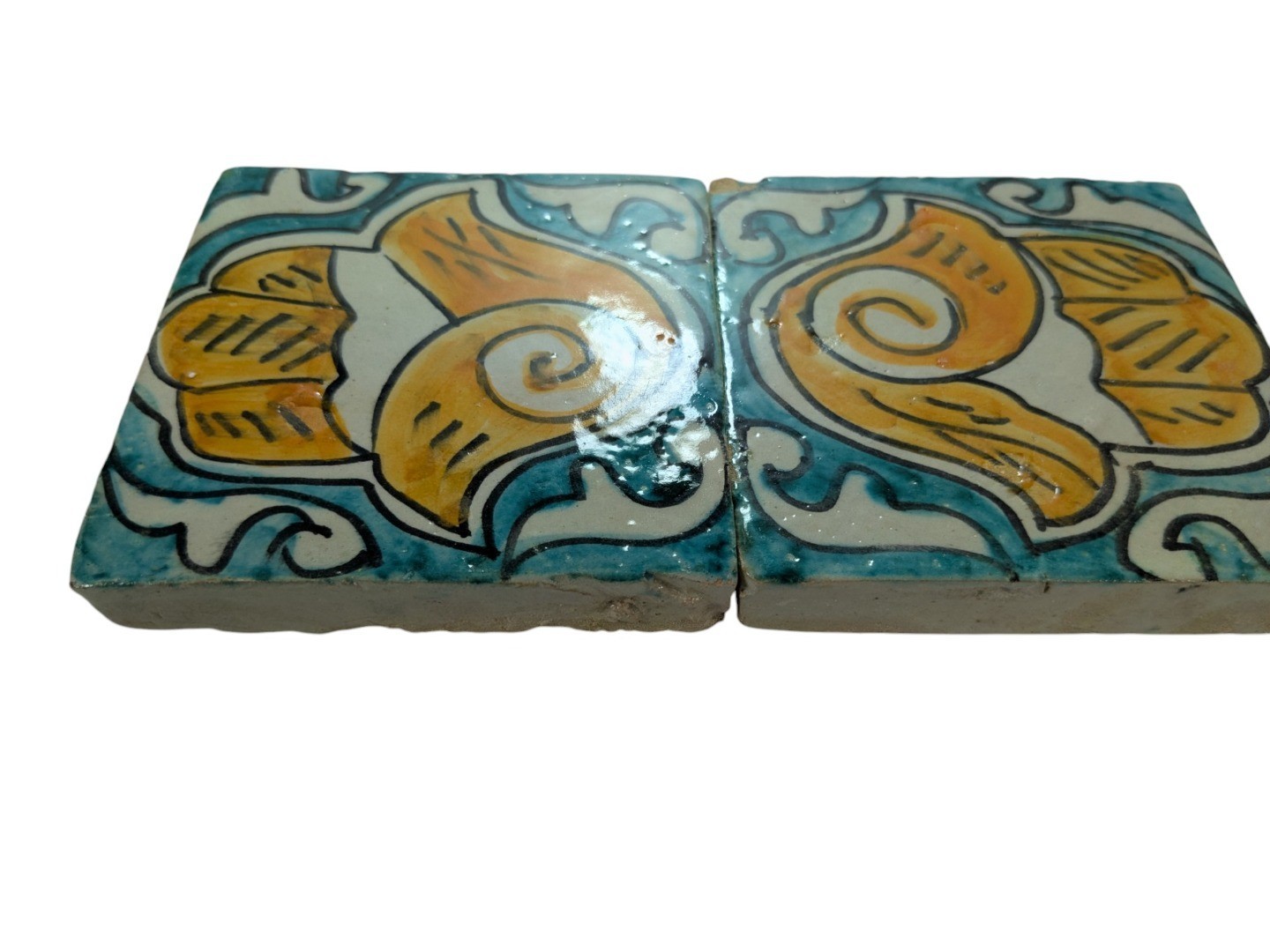 2x Moroccan Zellige Mosaic Tiles Pair Hamsa Design I 10cm/4 Inch