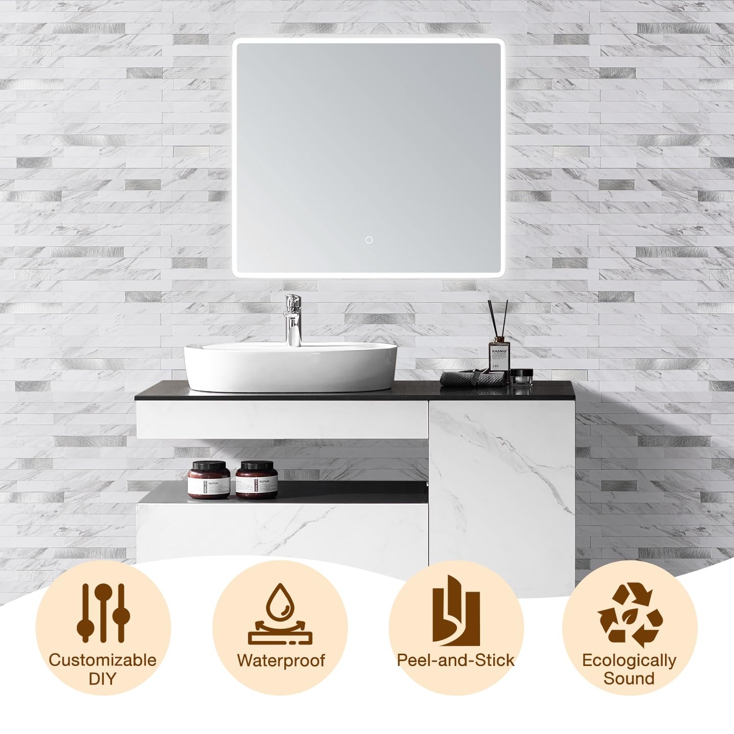Peel and Stick Backsplash Tile Waterproof Removable PVC Wall Sticker 3D Faux …