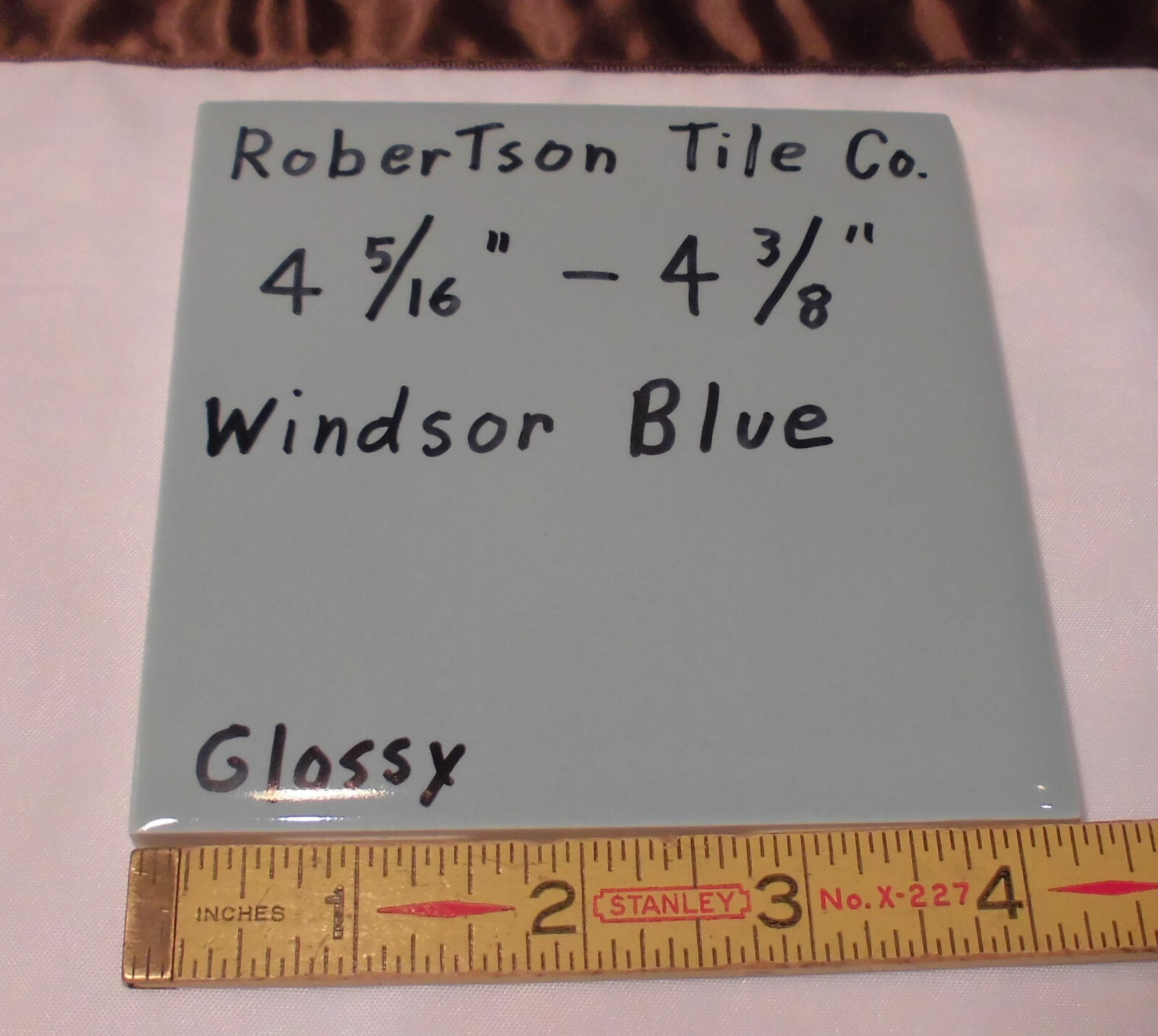 1 pc. Vintage *Windsor Blue* Glossy Ceramic Tile 4-5/16″- 4-3/8″ Robertson Co.