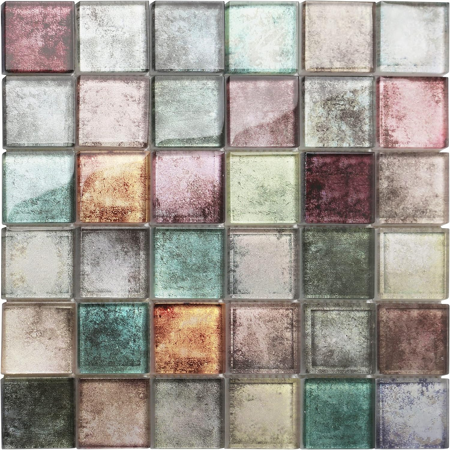 Antique 2″ x 2″ Glazed Red Grey Mosaic Tile Backsplash (Box of 5 Sheets)