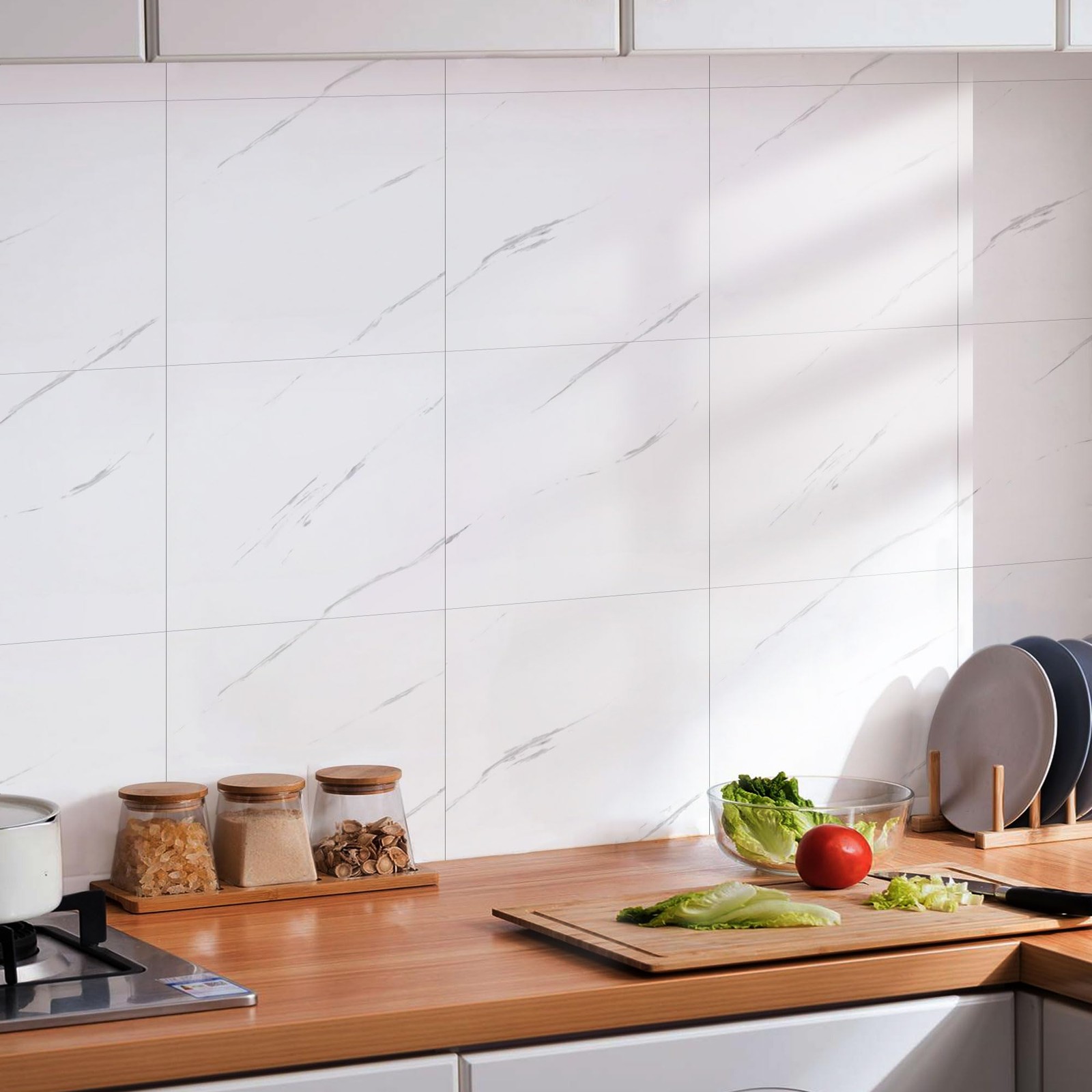 Peel and Stick Tile Shower Waterproof Marble Tiles Wall Panels, 11.8″x11.8″ S…