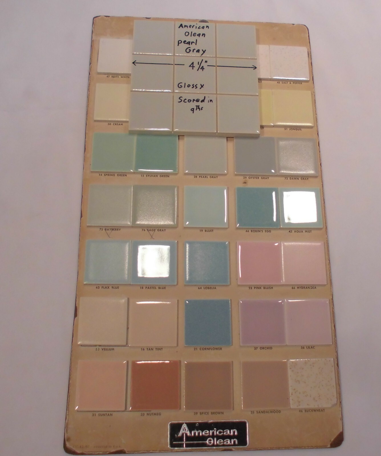 1 pc. *Pearl Gray* 4-1/4″ Scored 9ths Glossy Ceramic Tile by American Olean Co.